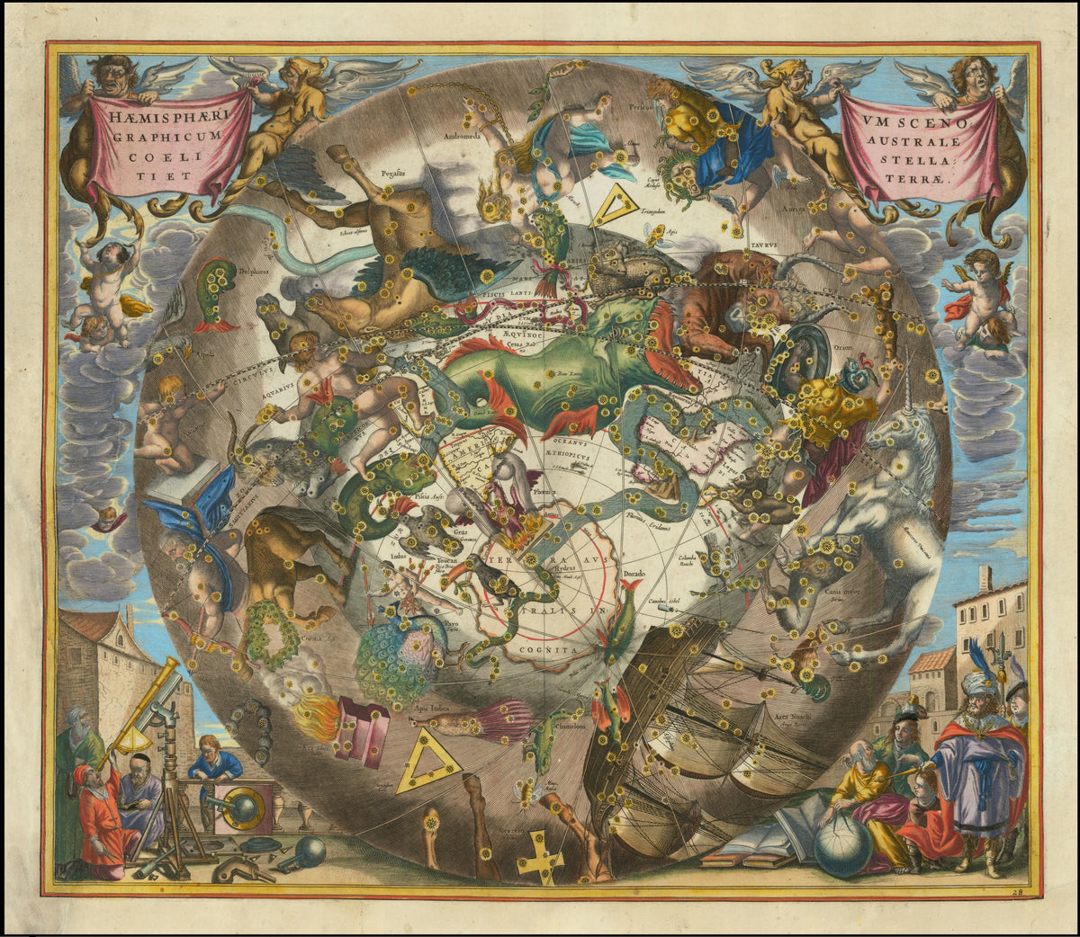 Andreas Cellarius - Haemisphaerium Scenographicum Australe Coeli Stellati Et Terrae (1660)