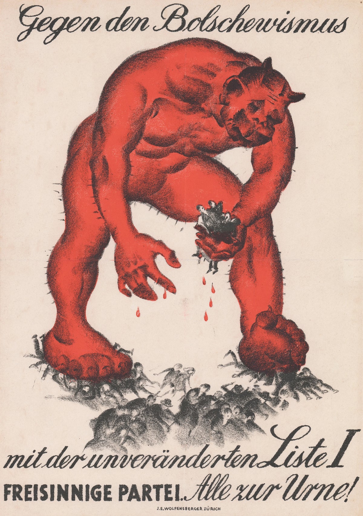 Burkhard Mangold - Gegen den Bolschewismus - mit der unveränderten Liste 1 - Freisinnige Partei - Alle zur Urne! (1919)