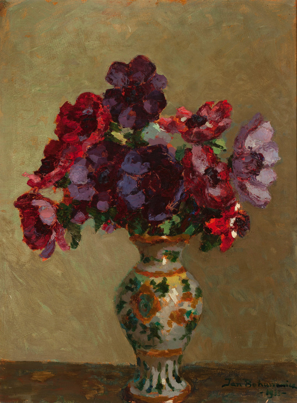 Jan Bohuszewicz - Anemones and patterned flower-vase (1933)
