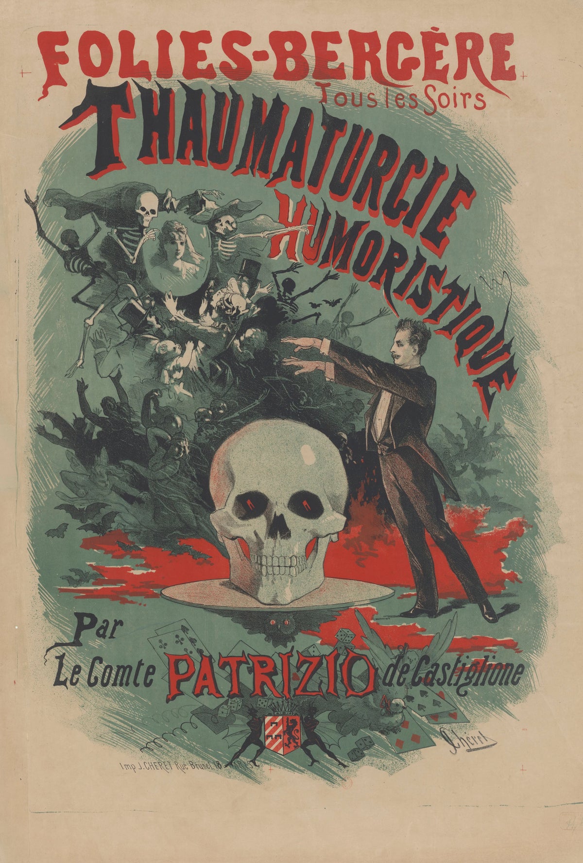Jules Chéret - Folies-Bergère, tous les soirs, Thaumaturgie humoristique par le Comte Patrizio de Castiglione (1875)