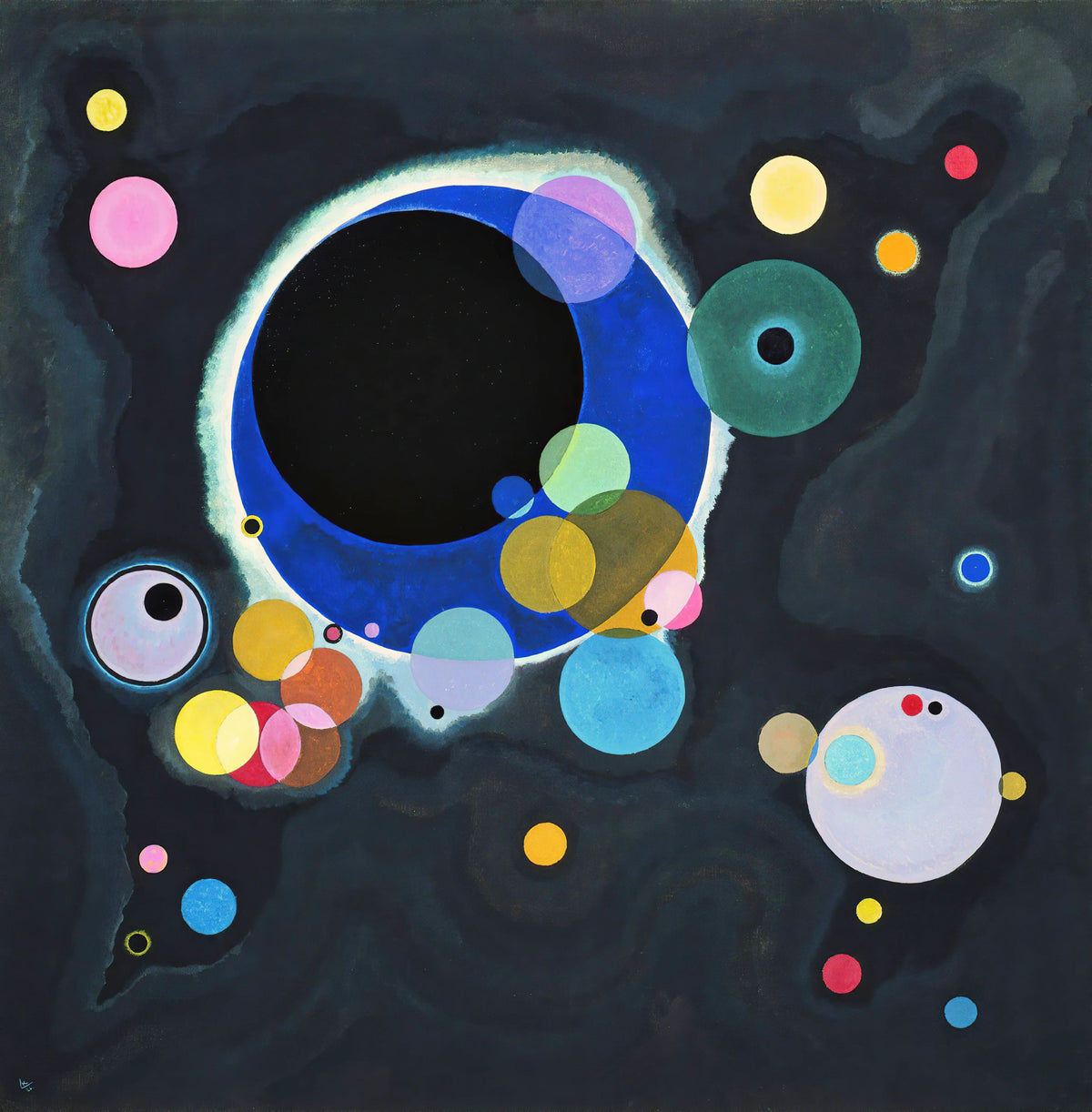 Wassily Kandinsky, Several Circles (Birkaç Daire), 1926: koyu zemin üzerinde renkli daireler
