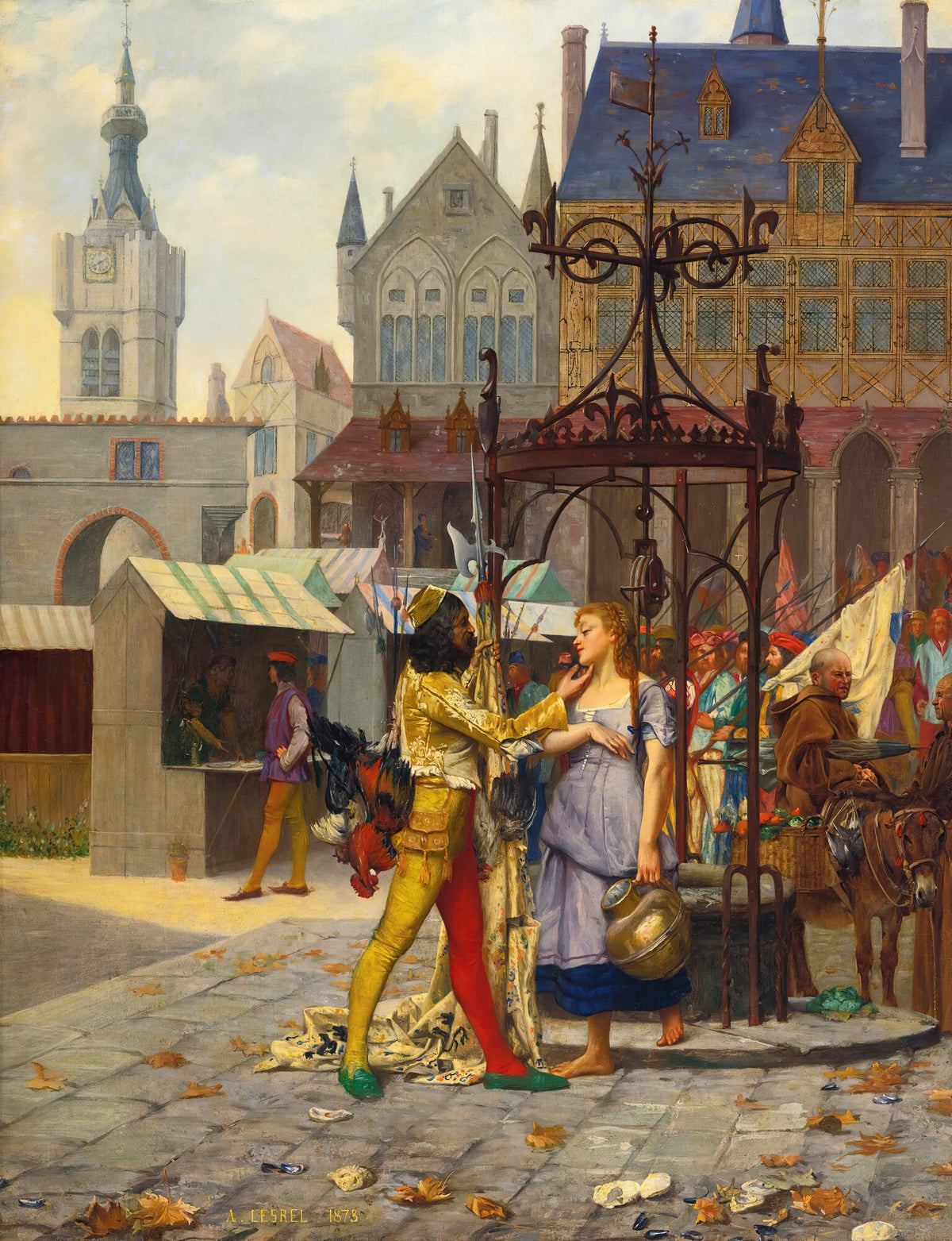 Adolphe-Alexandre Lesrel - Flirtation In The Town Square (1873)