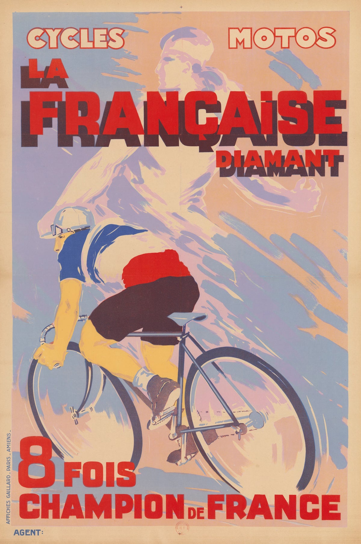 Affiches Gaillard - Cycles, motos La Française Diamant, 8 fois champion de France (1931)
