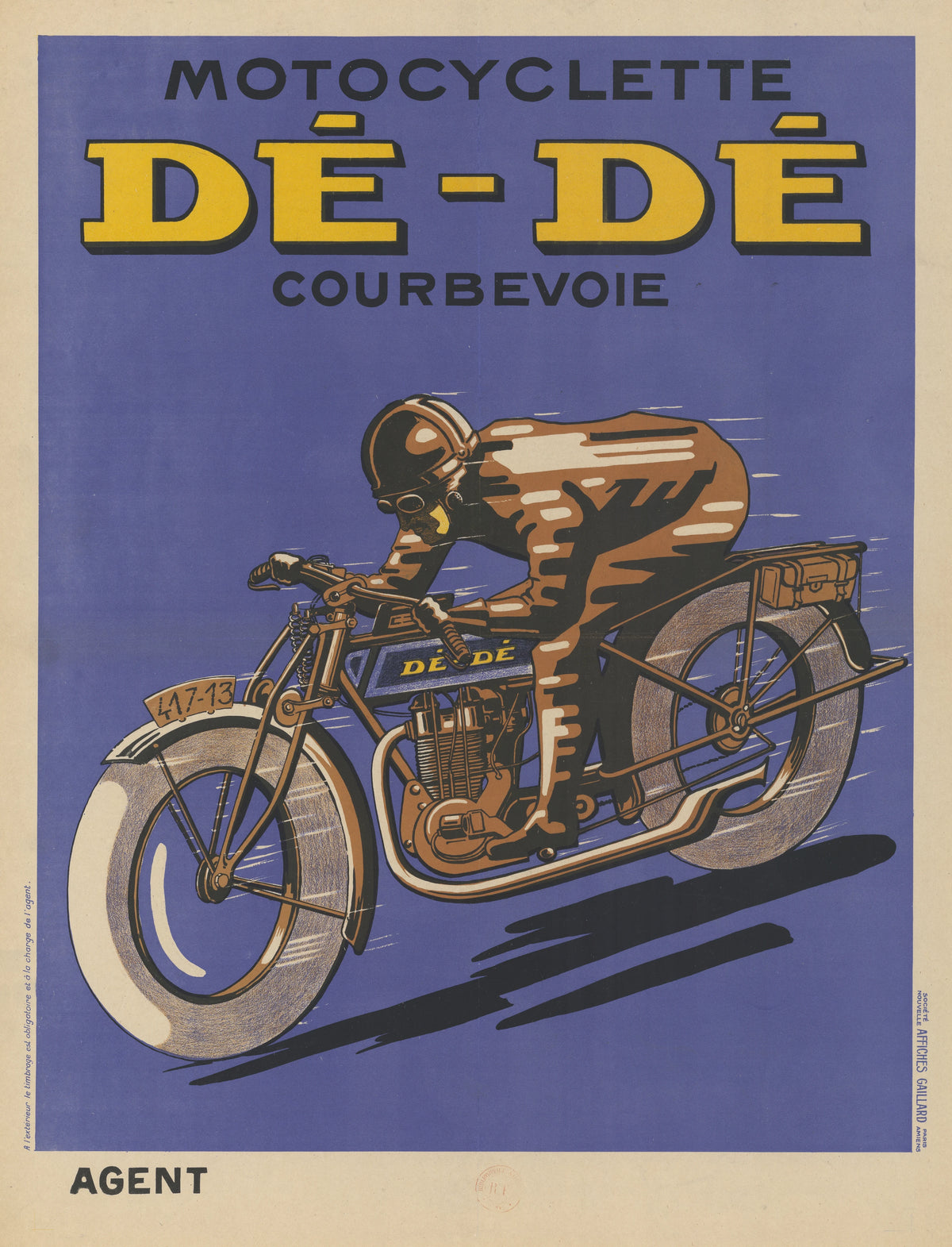 Affiches Gaillard - Motocyclette Dé-Dé. Courbevoie (1927)