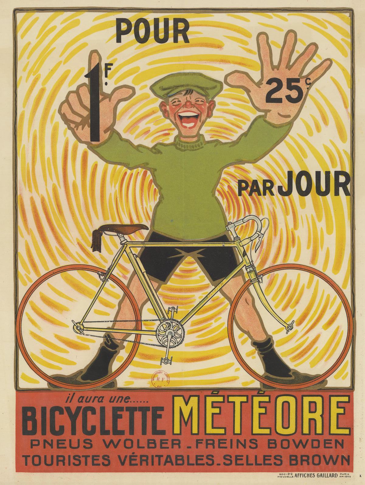 Affiches Gaillard - Pour 1f. 25c. par jour, il aura une. bicyclette Météore (1926)