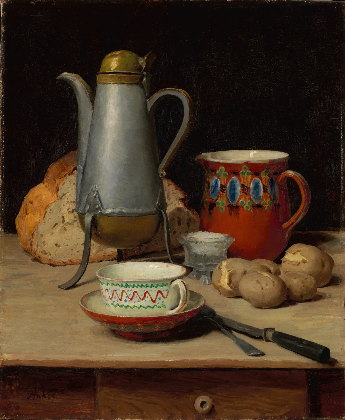 Albert Anker - Still life; coffee and potatoes (1897)