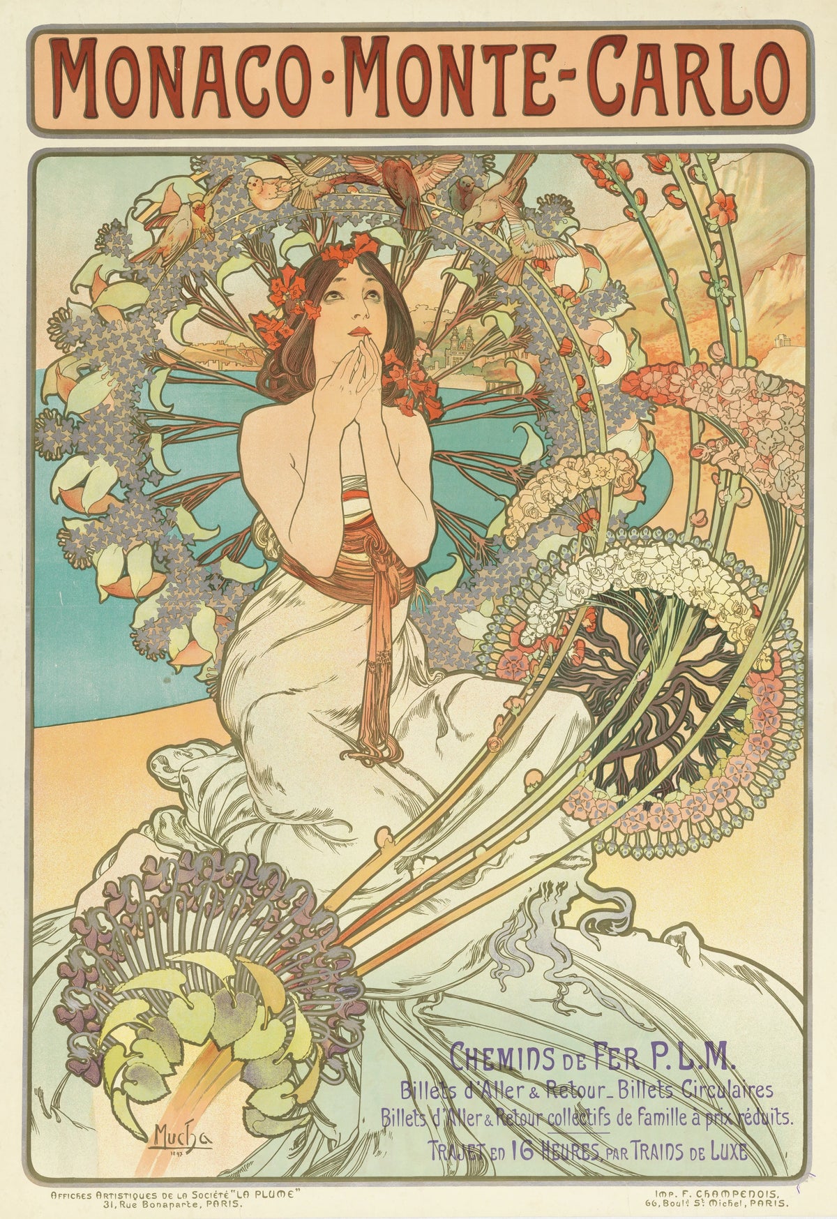 Alphonse Mucha - Monaco, Monte-Carlo. Chemins de Fer P.L.M (1897)