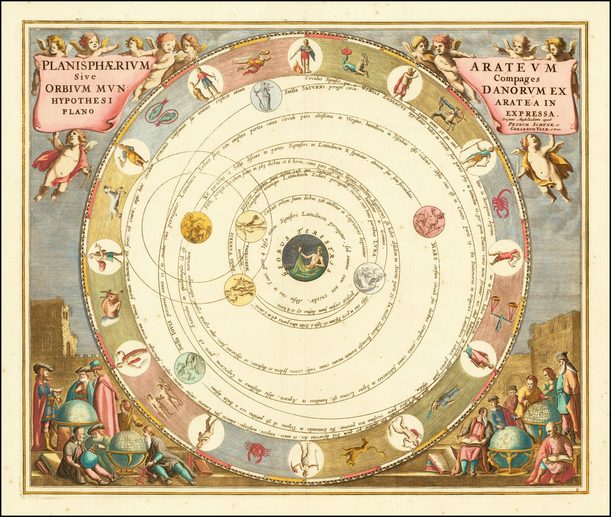 Andreas Cellarius - Greek Astronomer Aratus' model of the universe (1660)