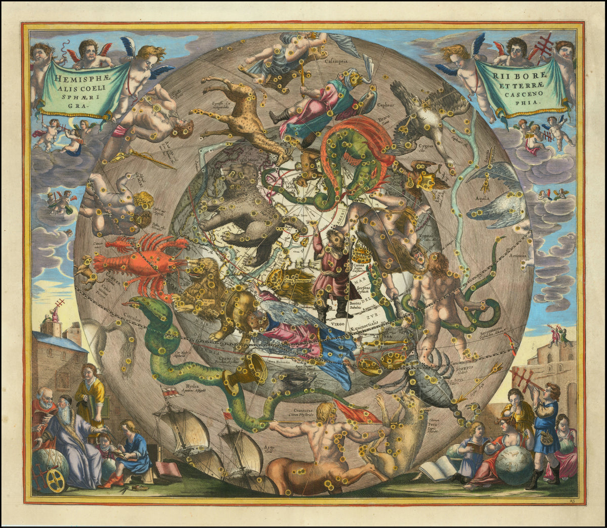 Andreas Cellarius - Hemisphaerii Borealis Coeli et Terrae Sphaerica Scenographia (1661)