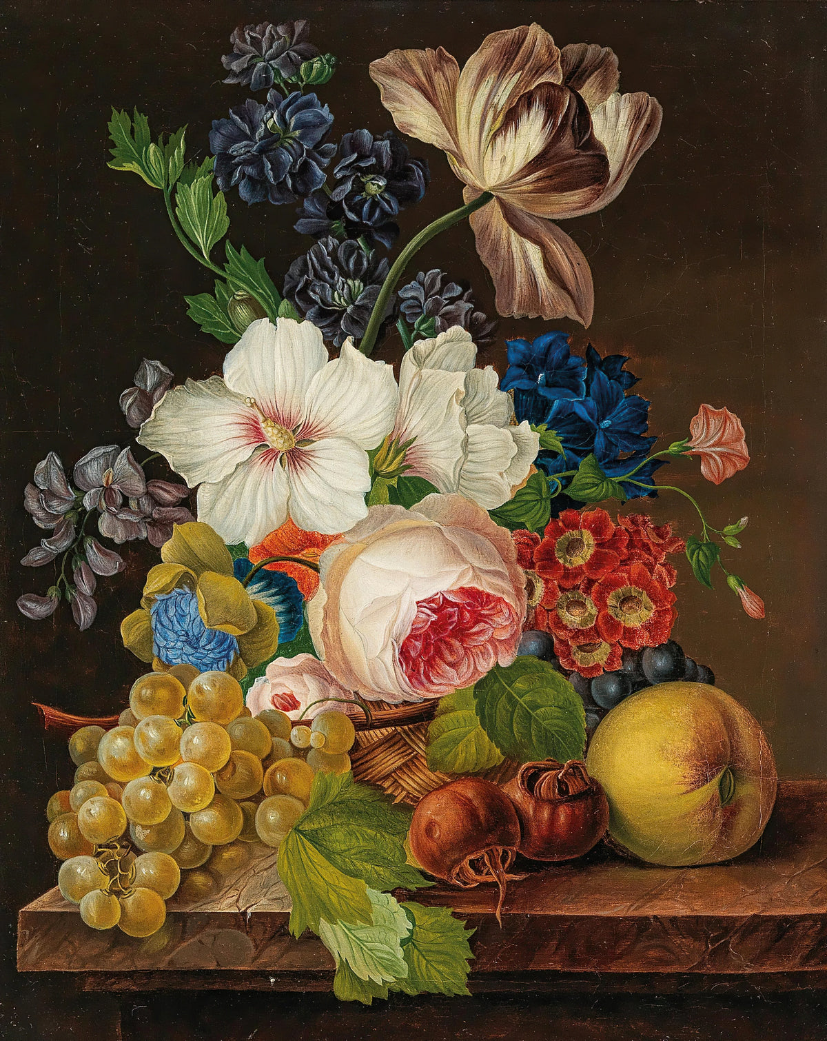 Anonim - A Bouquet of Flowers with Grapes and Medlars