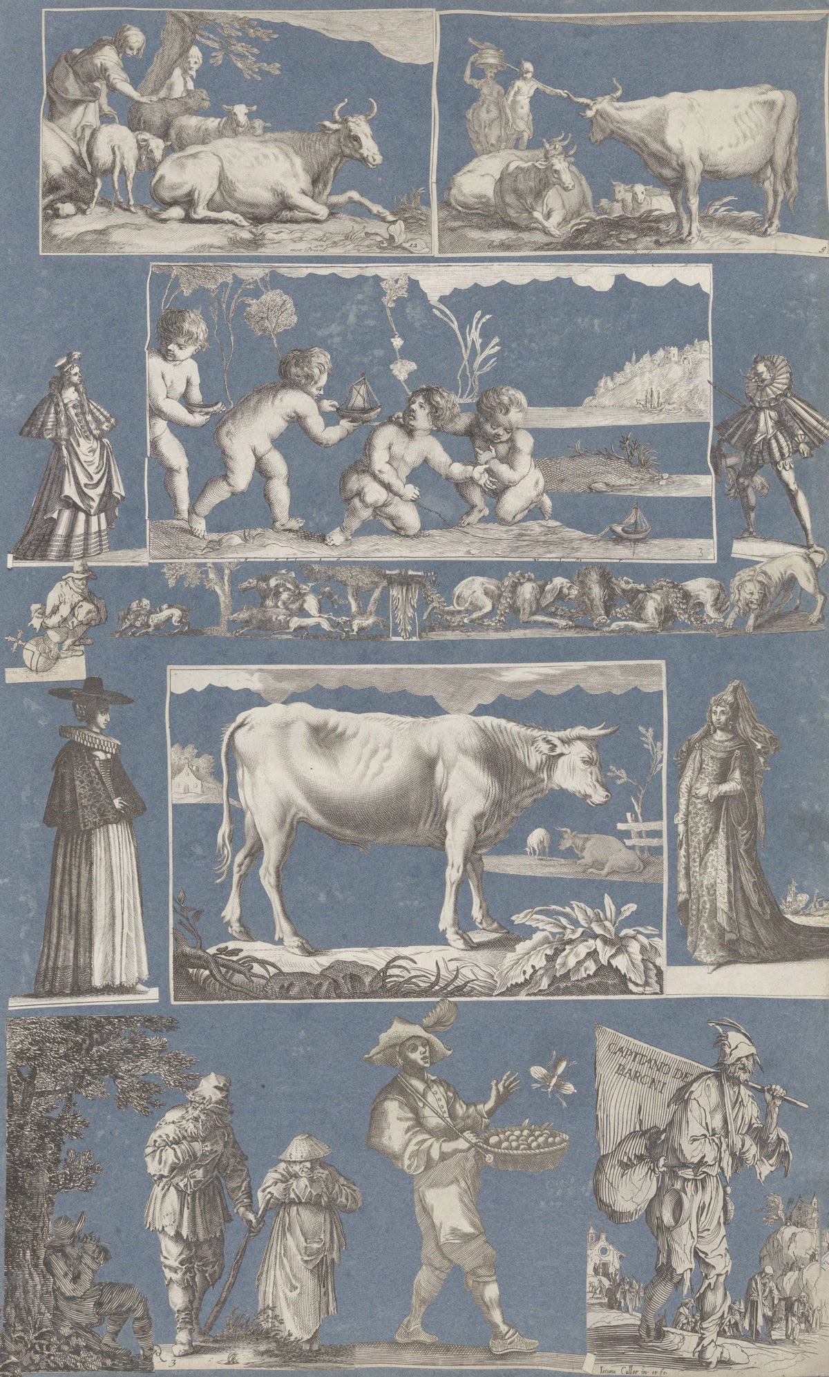 Anonim - Collage of cut out prints pasted on blue paper Pl 04 (1585)