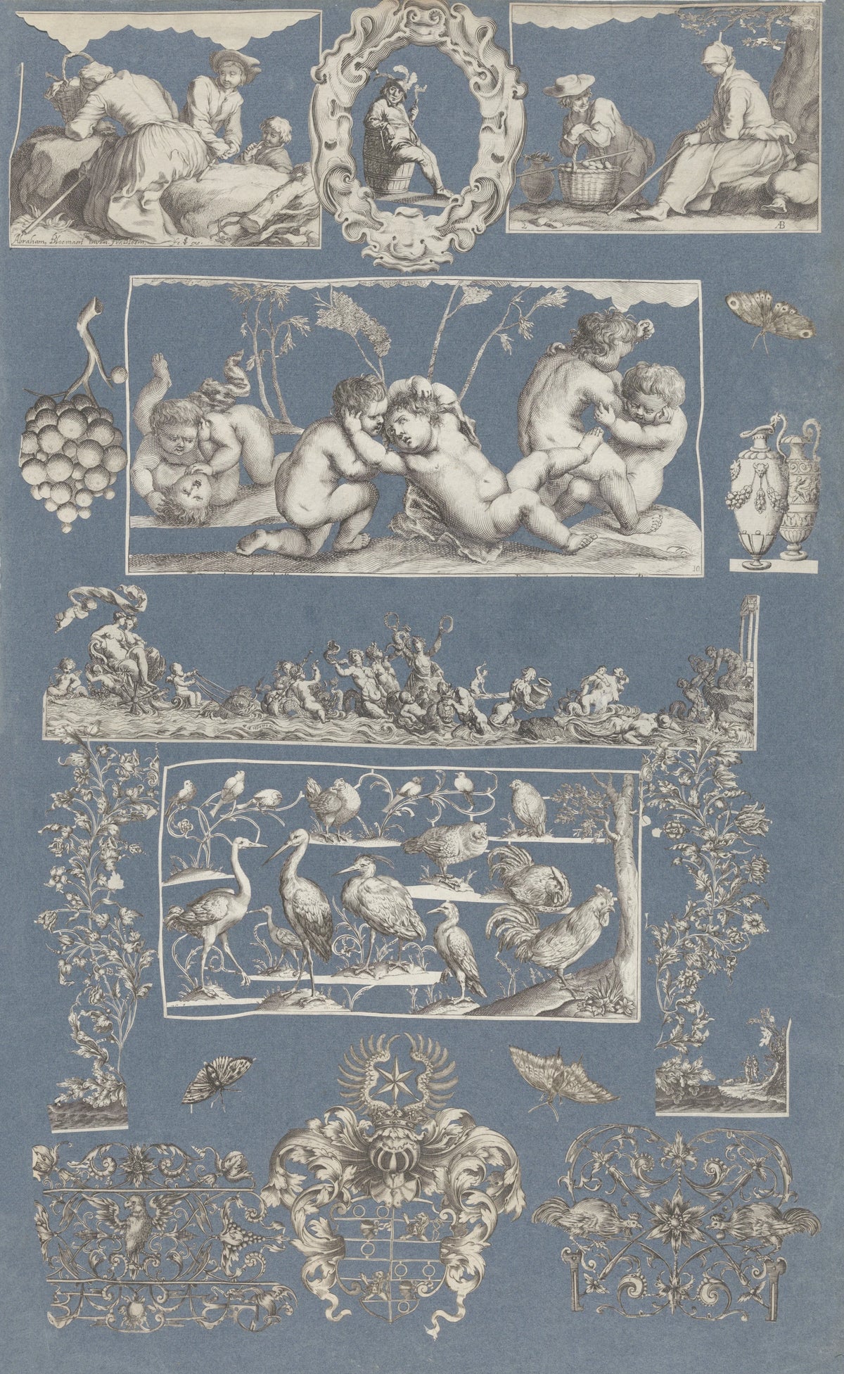 Anonim - Collage of cut out prints pasted on blue paper Pl 10 (1585)