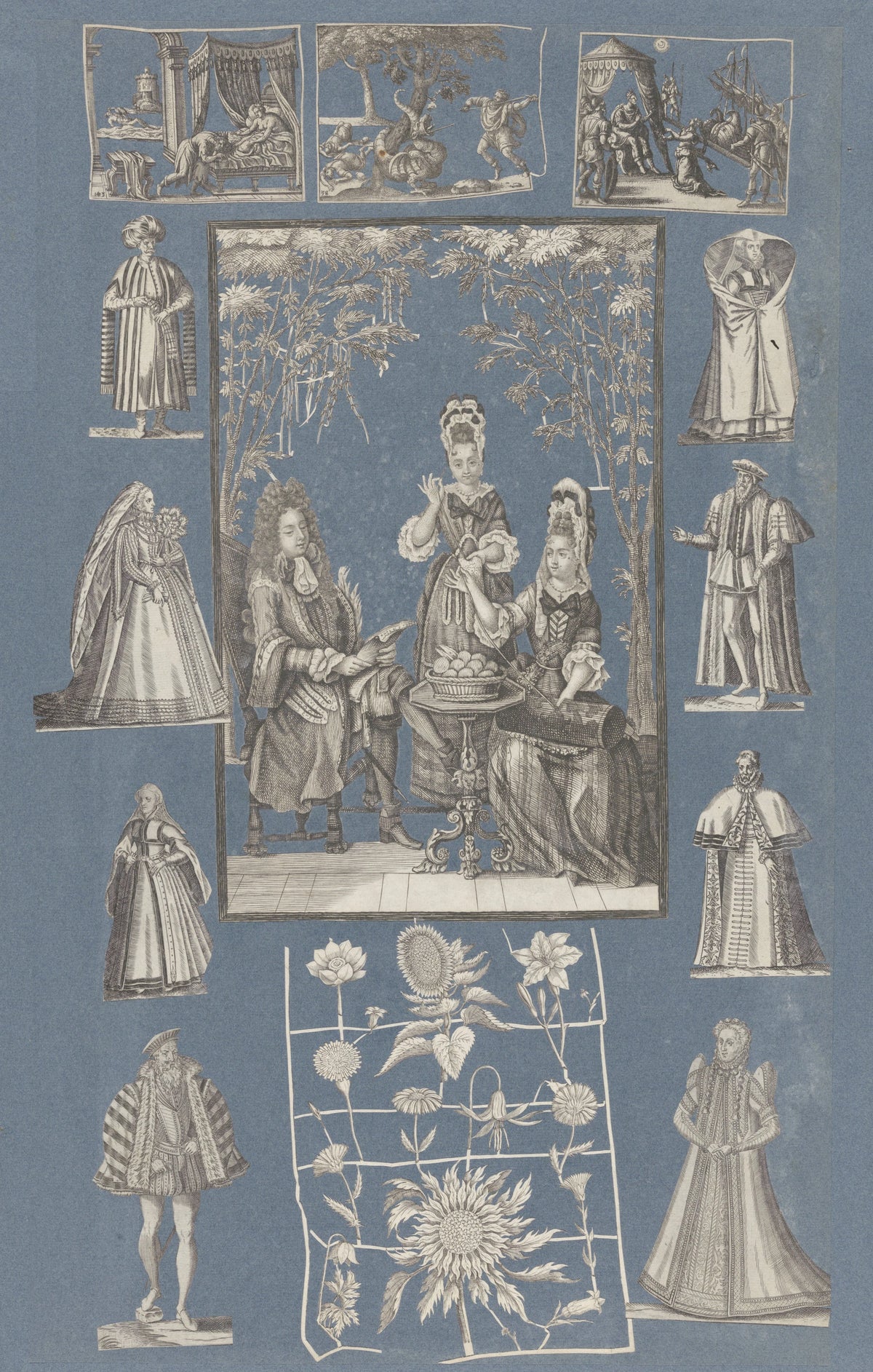Anonim - Collage of cut out prints pasted on blue paper Pl 15 (1585)