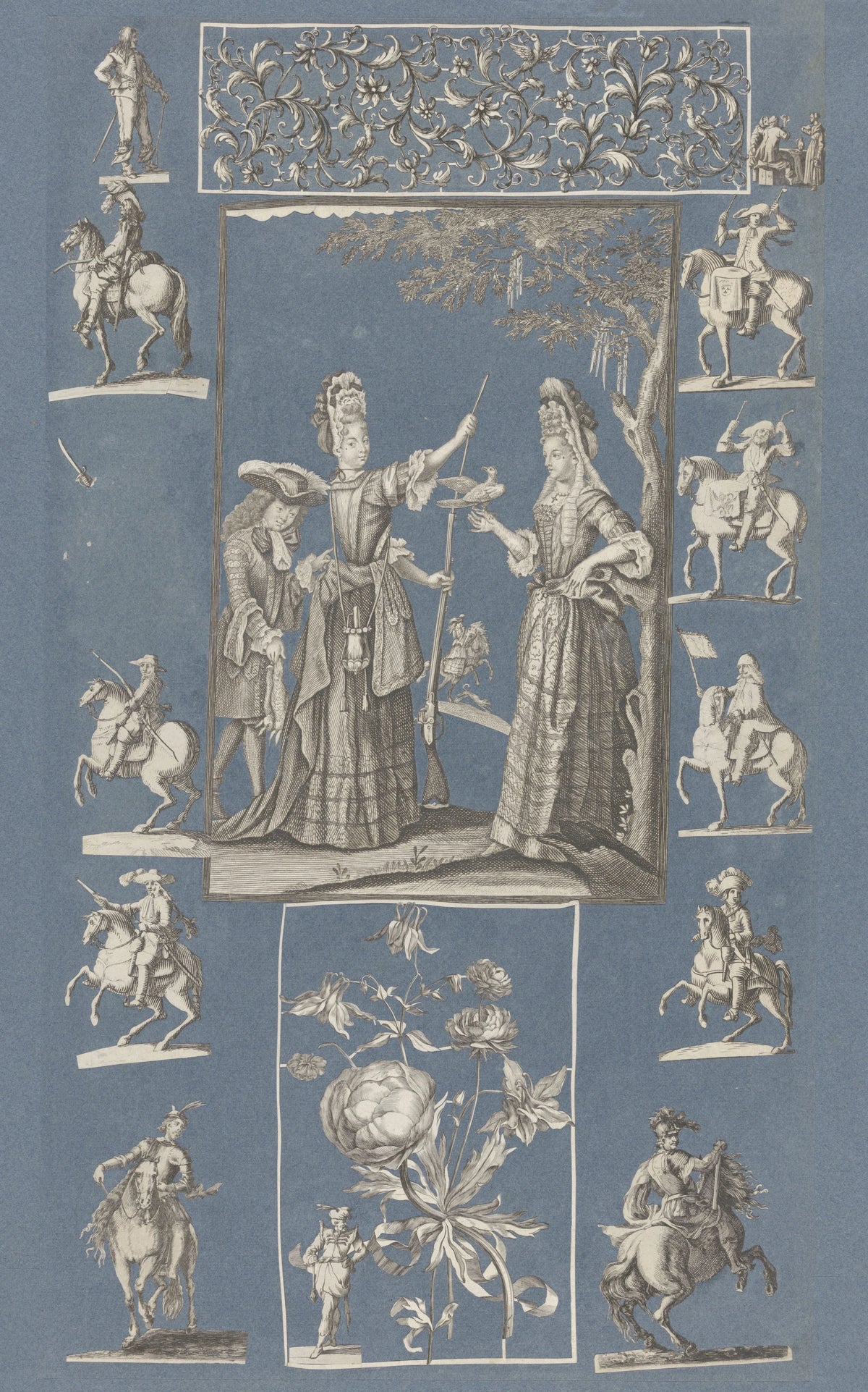 Anonim - Collage of cut out prints pasted on blue paper Pl 16 (1585)