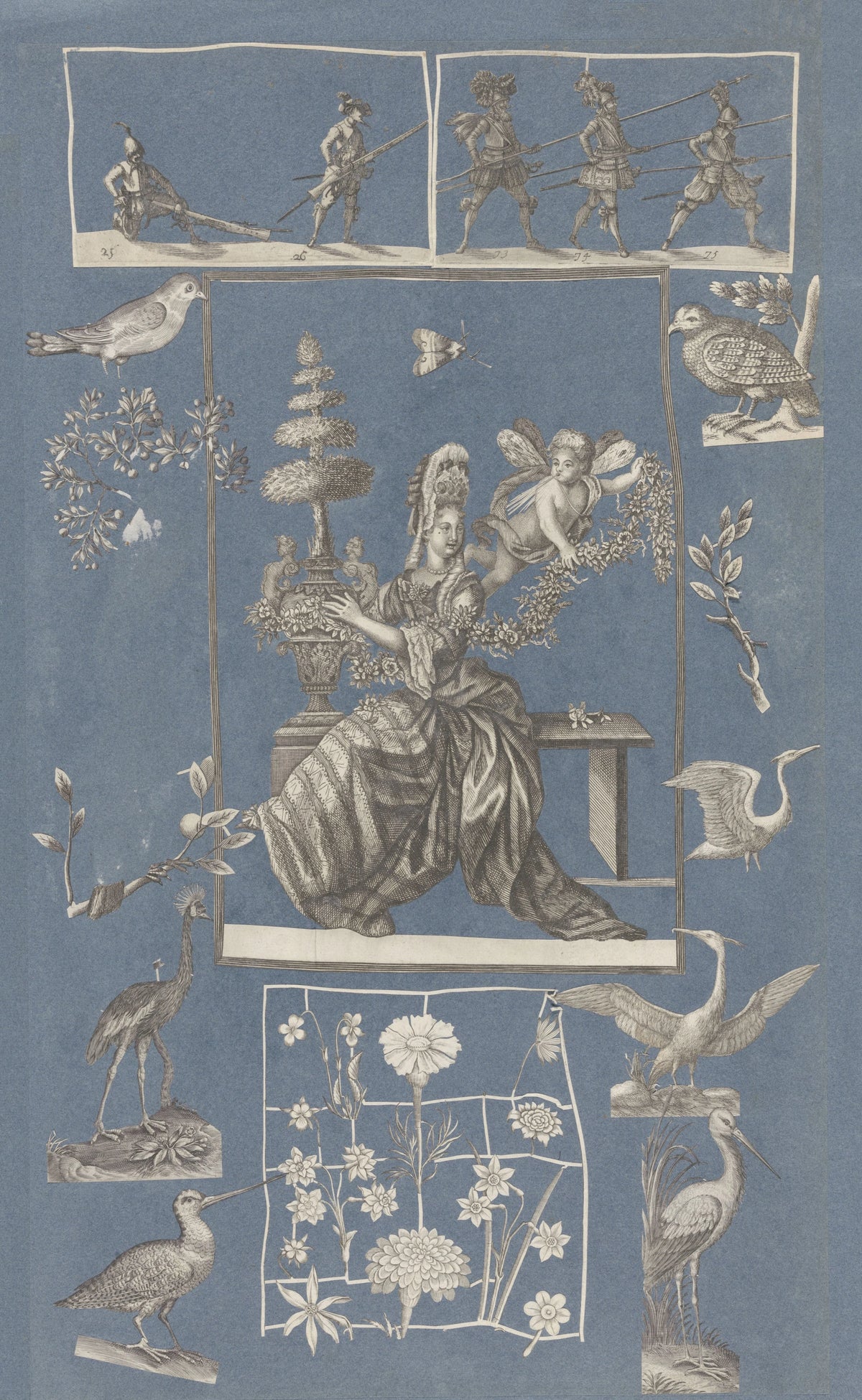 Anonim - Collage of cut out prints pasted on blue paper Pl 17 (1585)