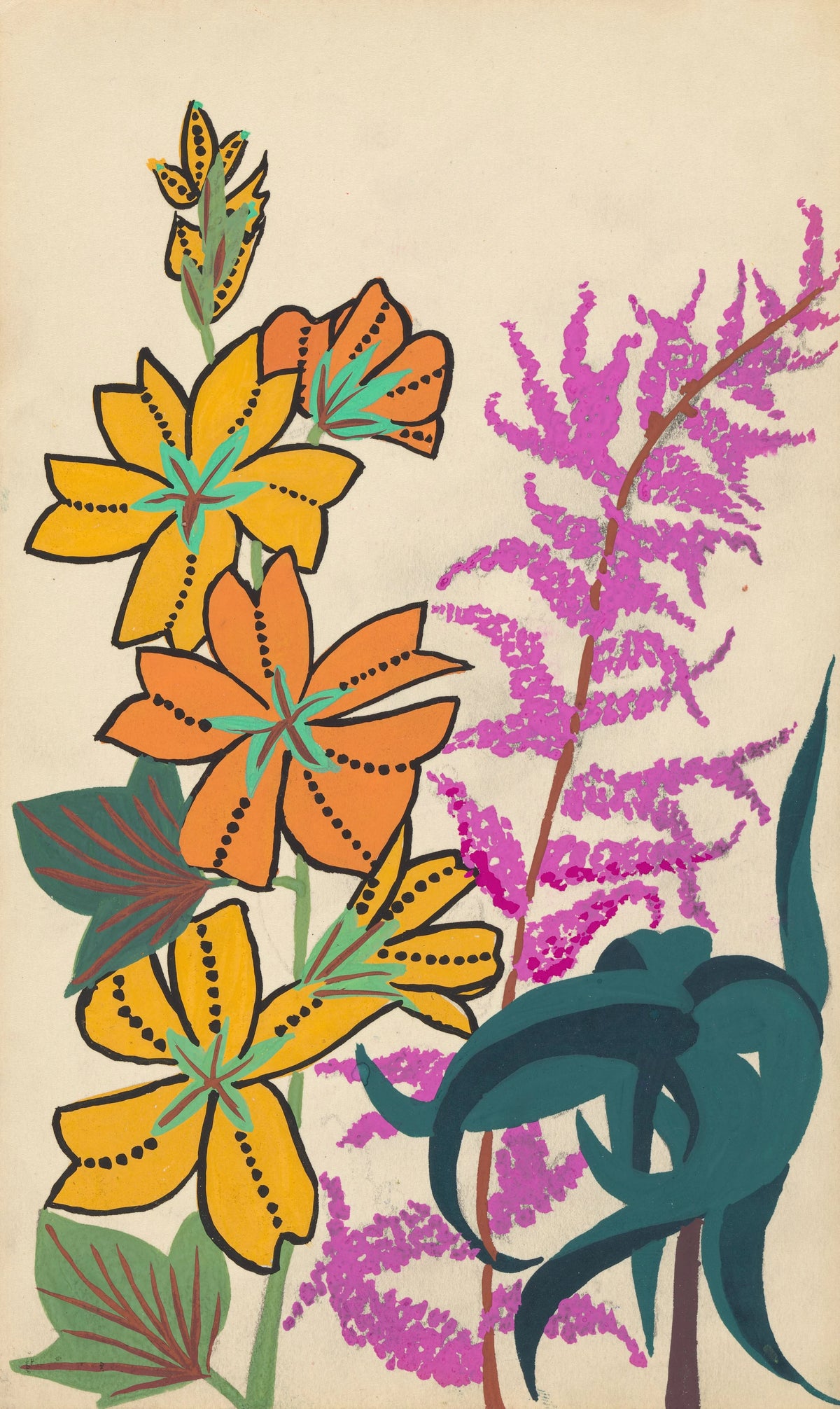 Design for embroidery of flower branches and leaves (circa 1914)