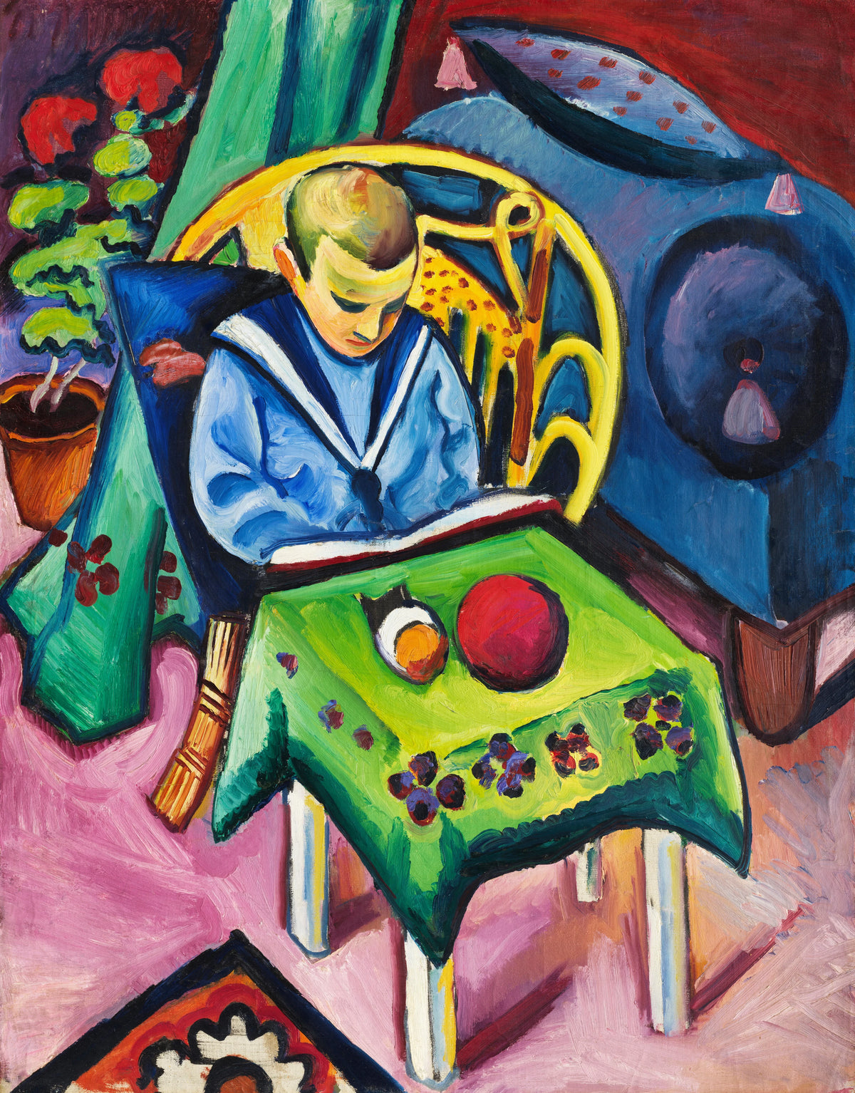 August Macke - Junge mit Buch und Spielsachen (1912)