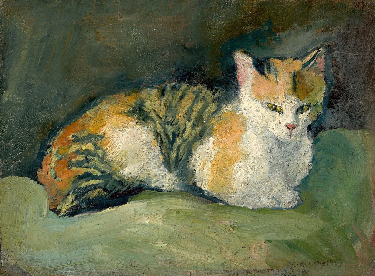 August Macke - Katze auf grünem Kissen I (1909)