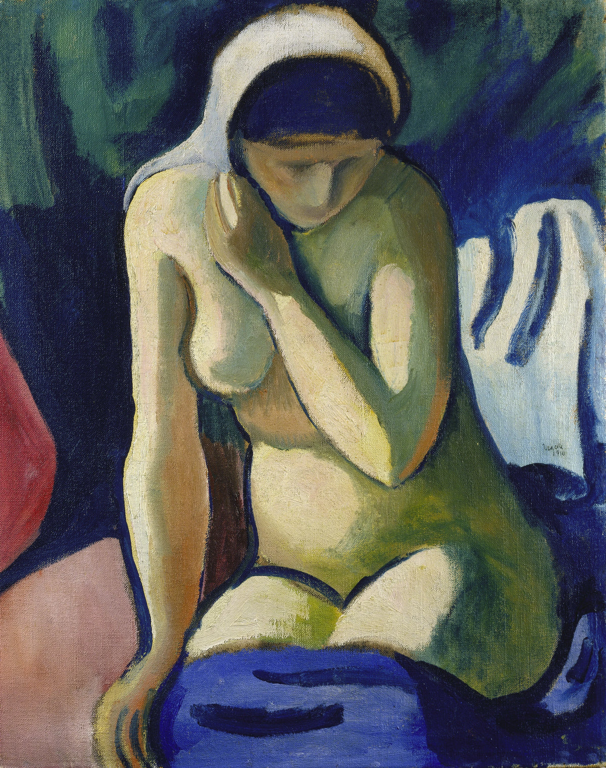 August Macke - Naked Girl with Headscarf (1910)