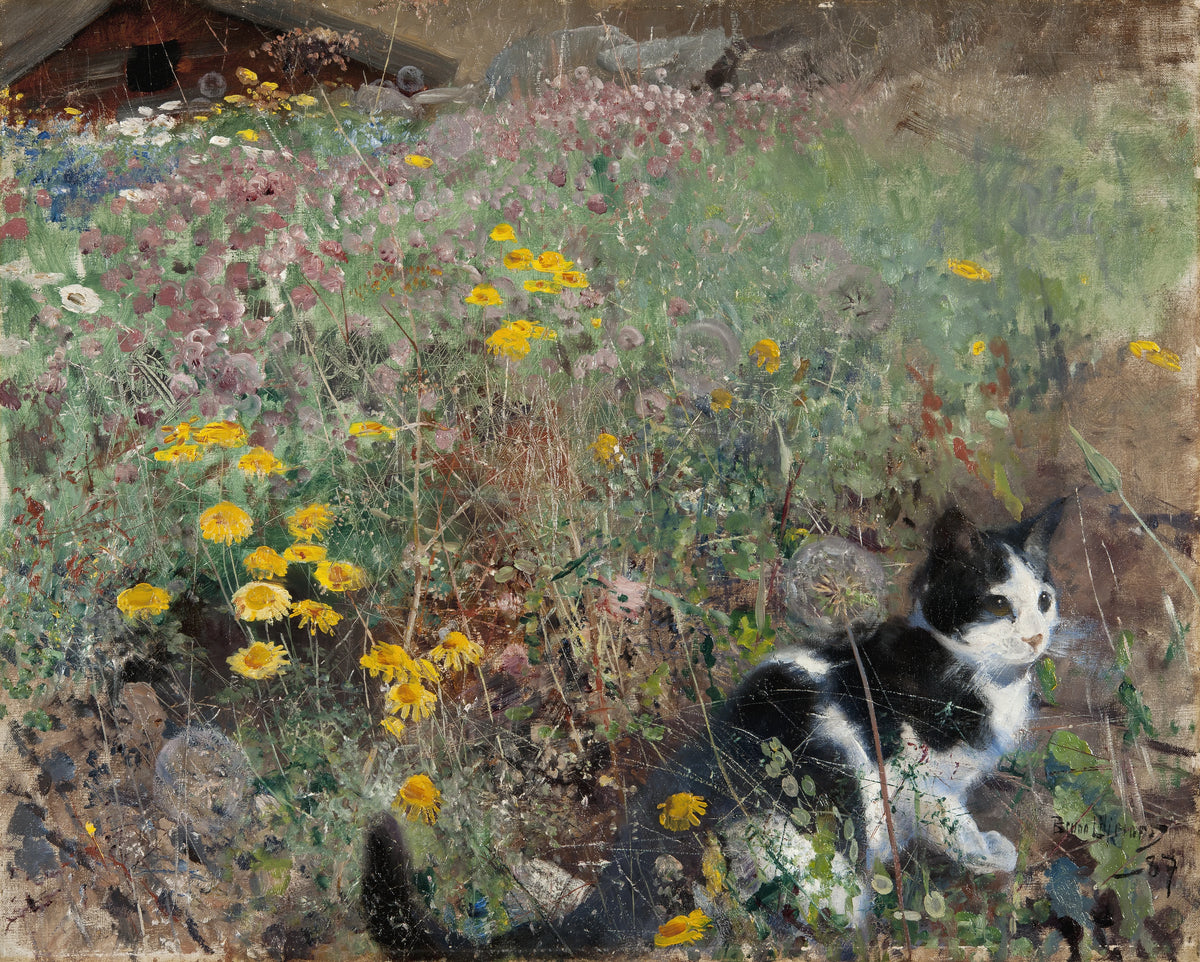 Bruno Liljefors - Cat on a flowery meadow (1887)
