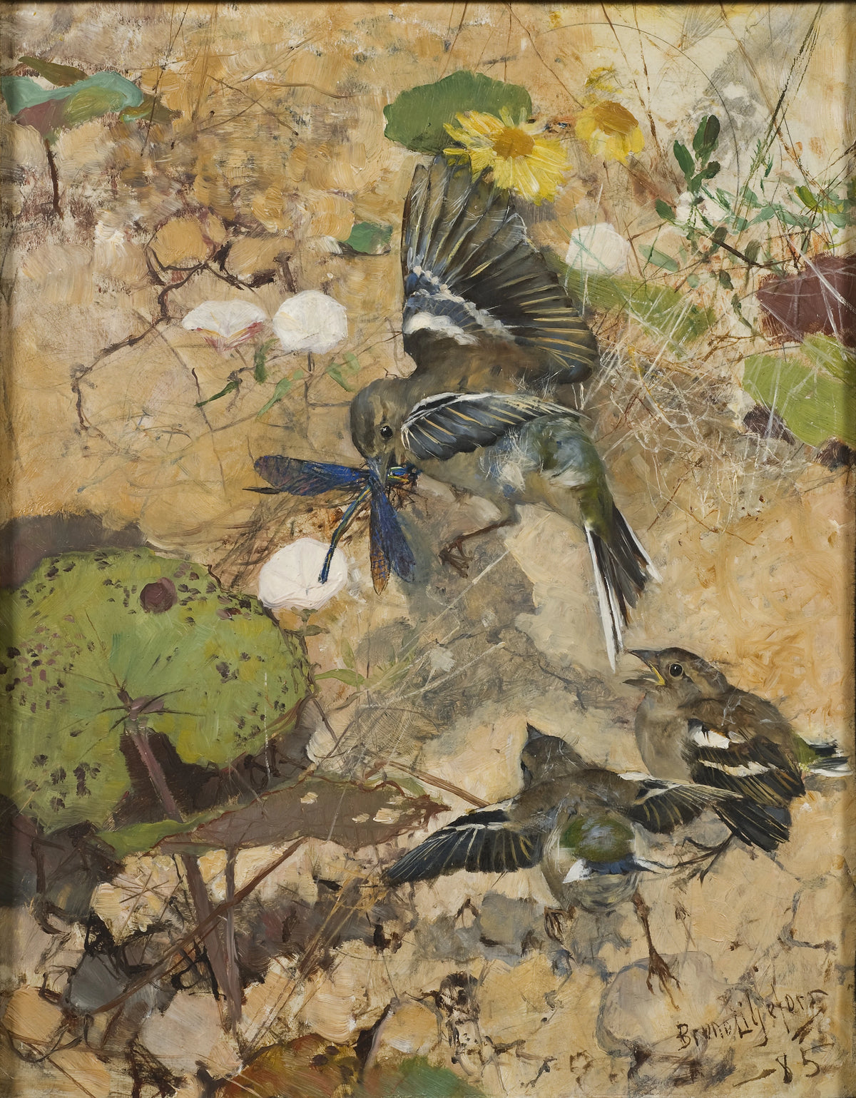Bruno Liljefors - Chaffinches and Dragonflies (1885)