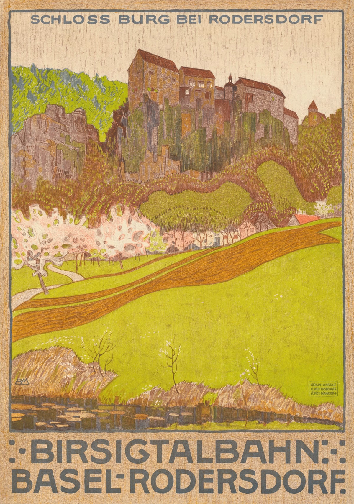 Burkhard Mangold - Schloss Burg bei Rodersdorf. Birsigtalbahn Basel-Rodersdorf (1910)