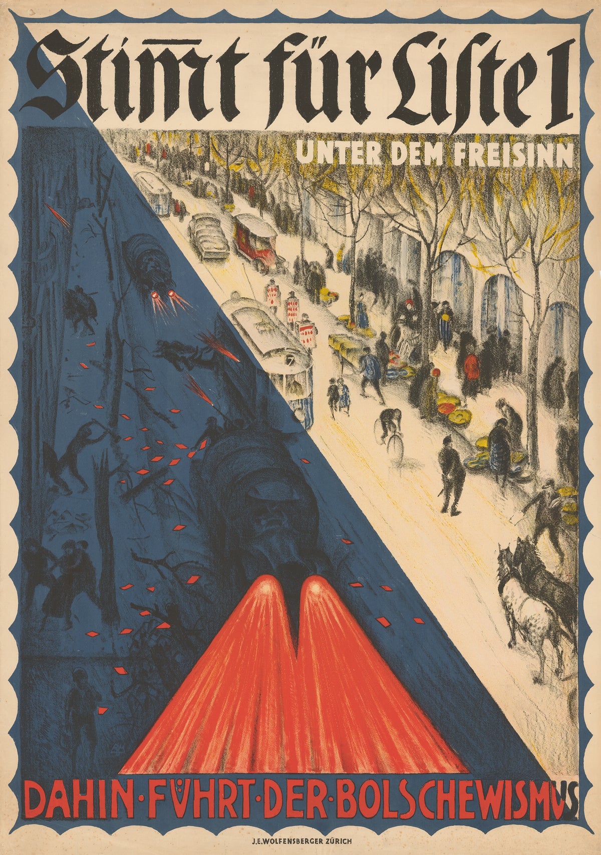Burkhard Mangold - Stimmt für Liste 1 - Unter dem Freisinn ; Dahin führt der Bolschewismus (1919)
