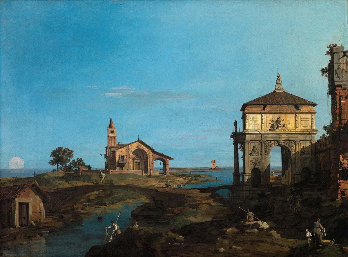 Canaletto - An Island in the Lagoon with a Gateway and a Church (1743-44)