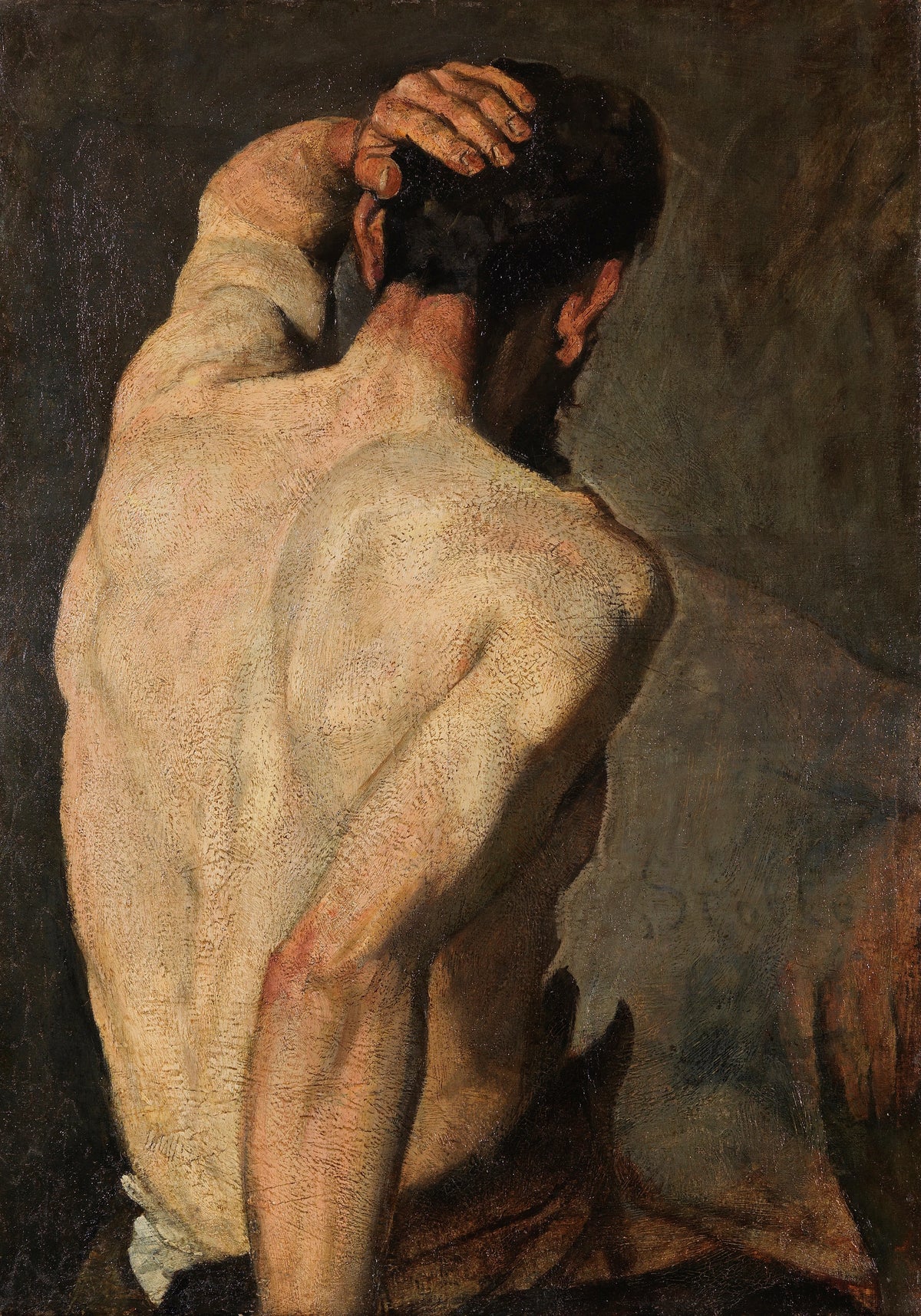 Christian Rohlfs - Männlicher Rückenakt (Studie zu 'Römische Bauleute') (1879)