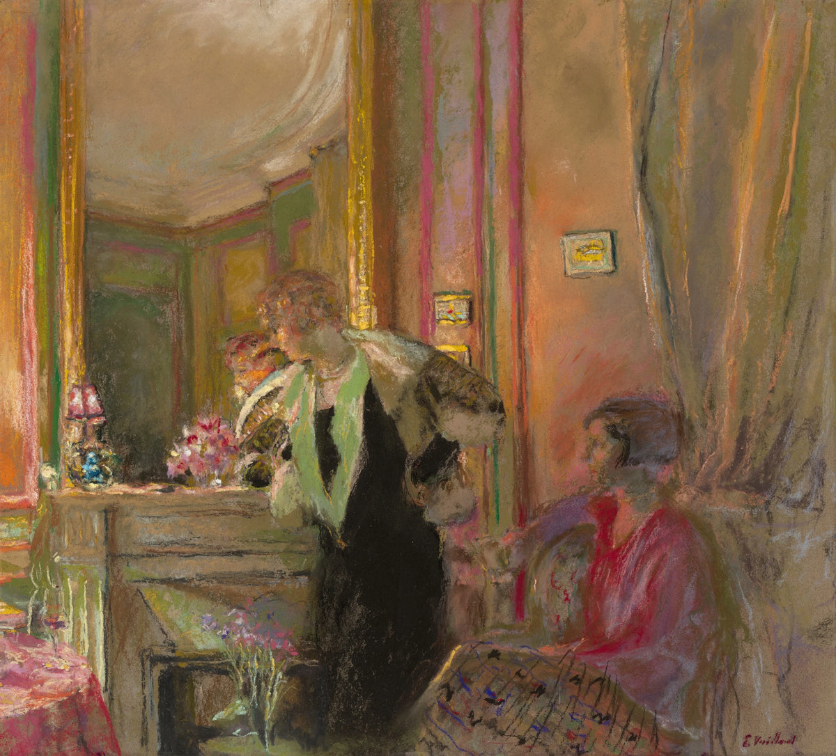 Édouard Vuillard - Gabrielle Jonas et sa fille Irène Montanet devant la cheminée (1927)