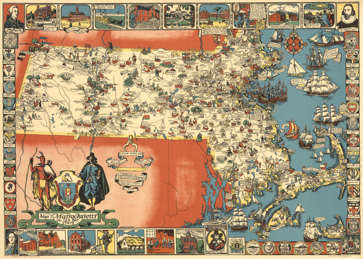 Elizabeth Shurtleff - Map of Massachusetts, The Old Bay State (1930)