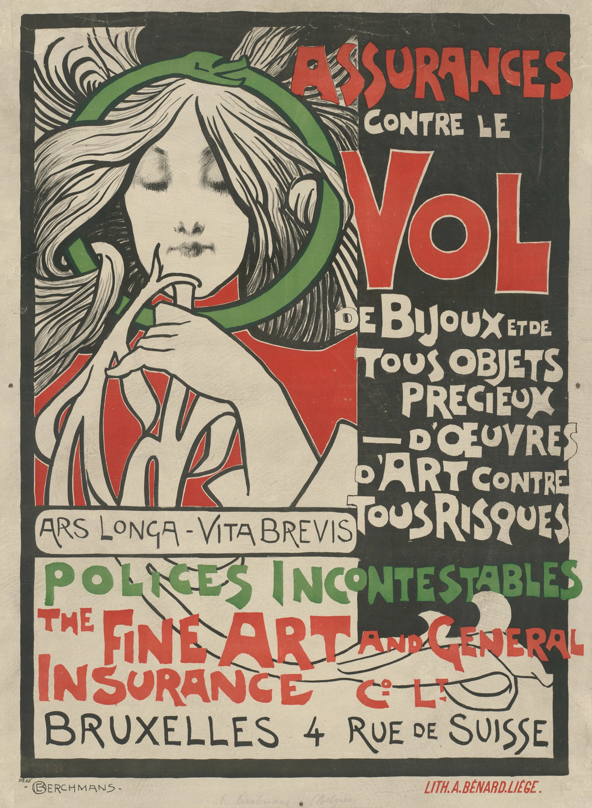 Émile Berchmans - Assurance contre le vol. Fine Art and General Insurance Bruxelles (1896)