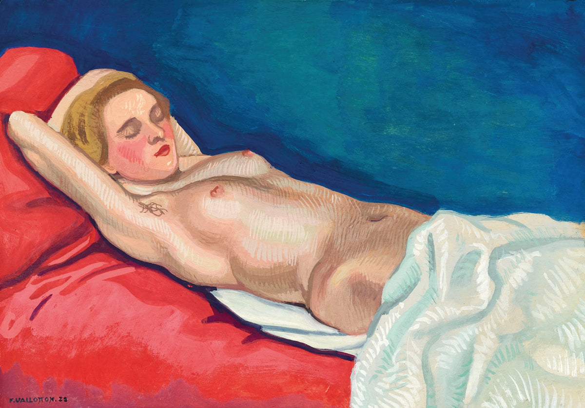 Félix Vallotton - Femme nue couchée sur un canapé rouge (1923)