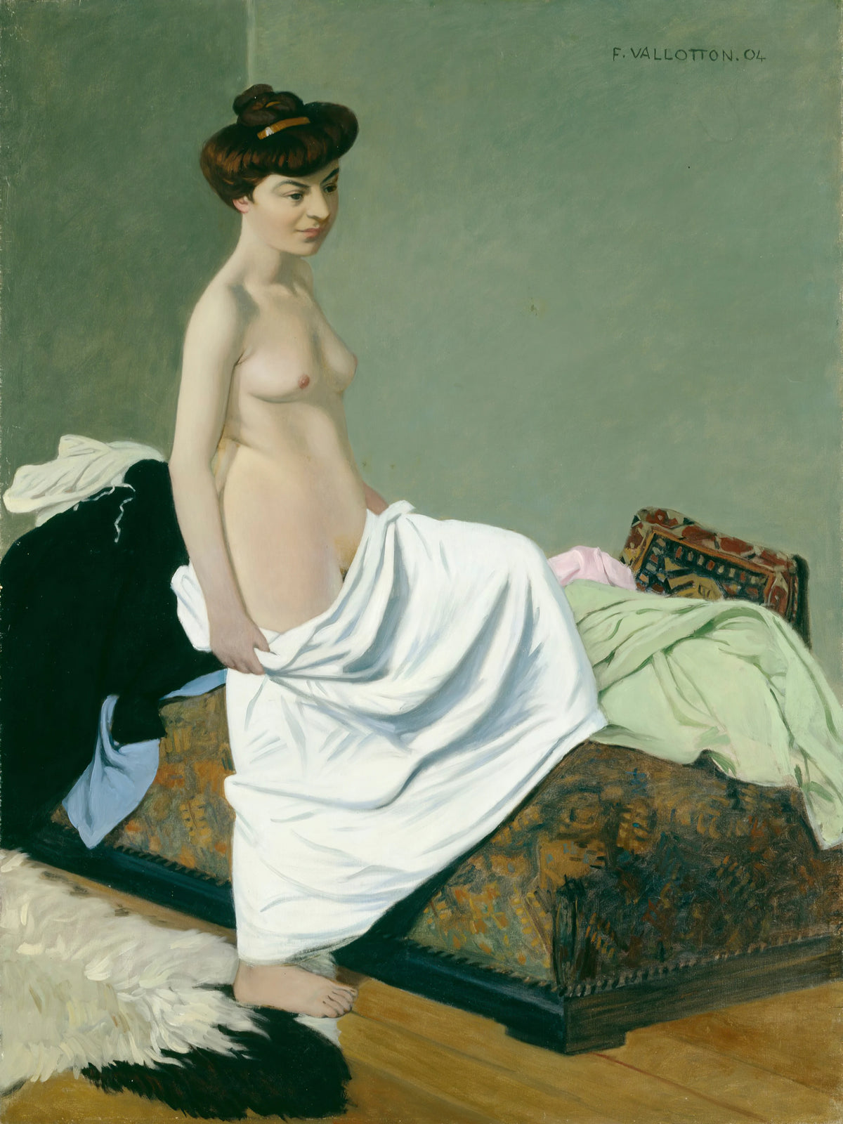 Félix Vallotton - Standing Nude Holding Gown on Her Knee (1904)
