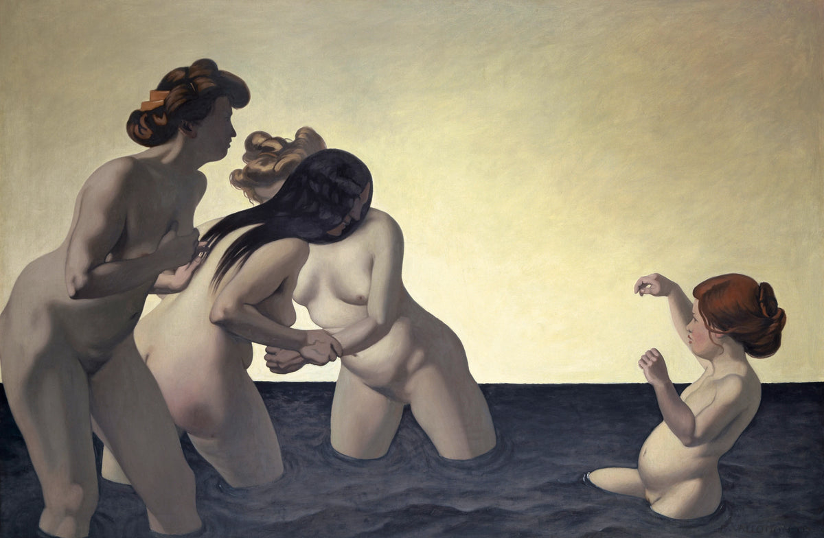 Félix Vallotton - Three Women and One Little Girl Playing in the Water (1907)
