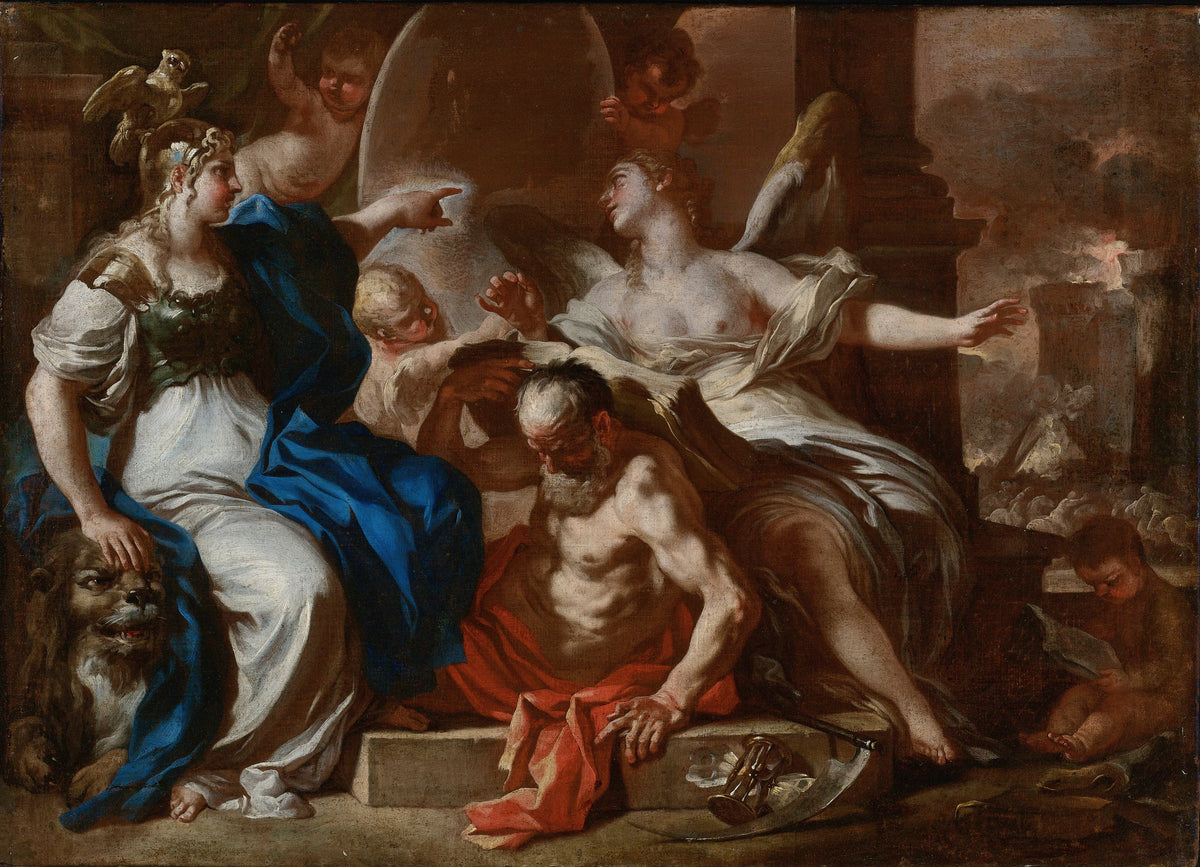 Francesco Solimena - Minerva With Chronos And History; A Study For An Allegory Of The Reign Of The Hapsburgs In Naples