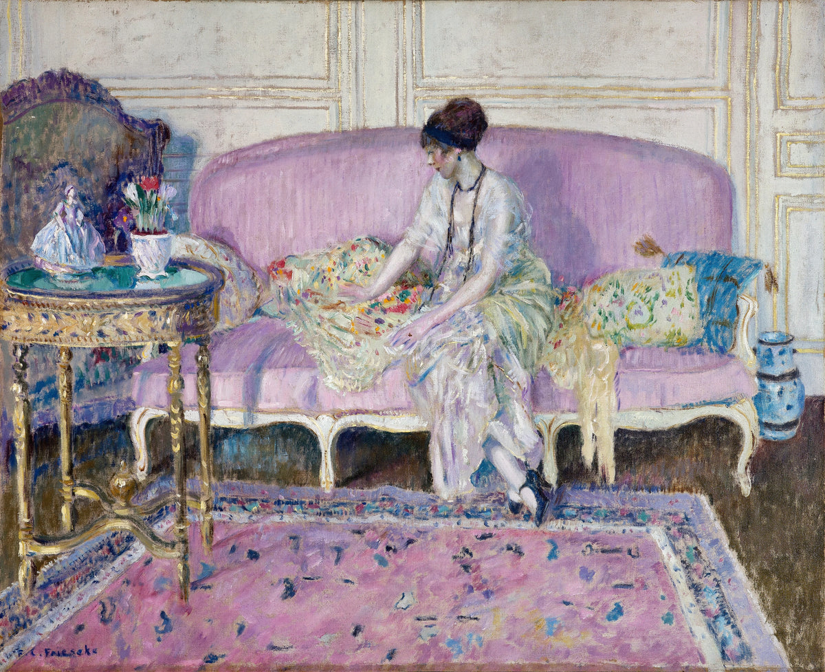 Frederick Carl Frieseke - Woman Seated on Sofa in Interior (1912-14)