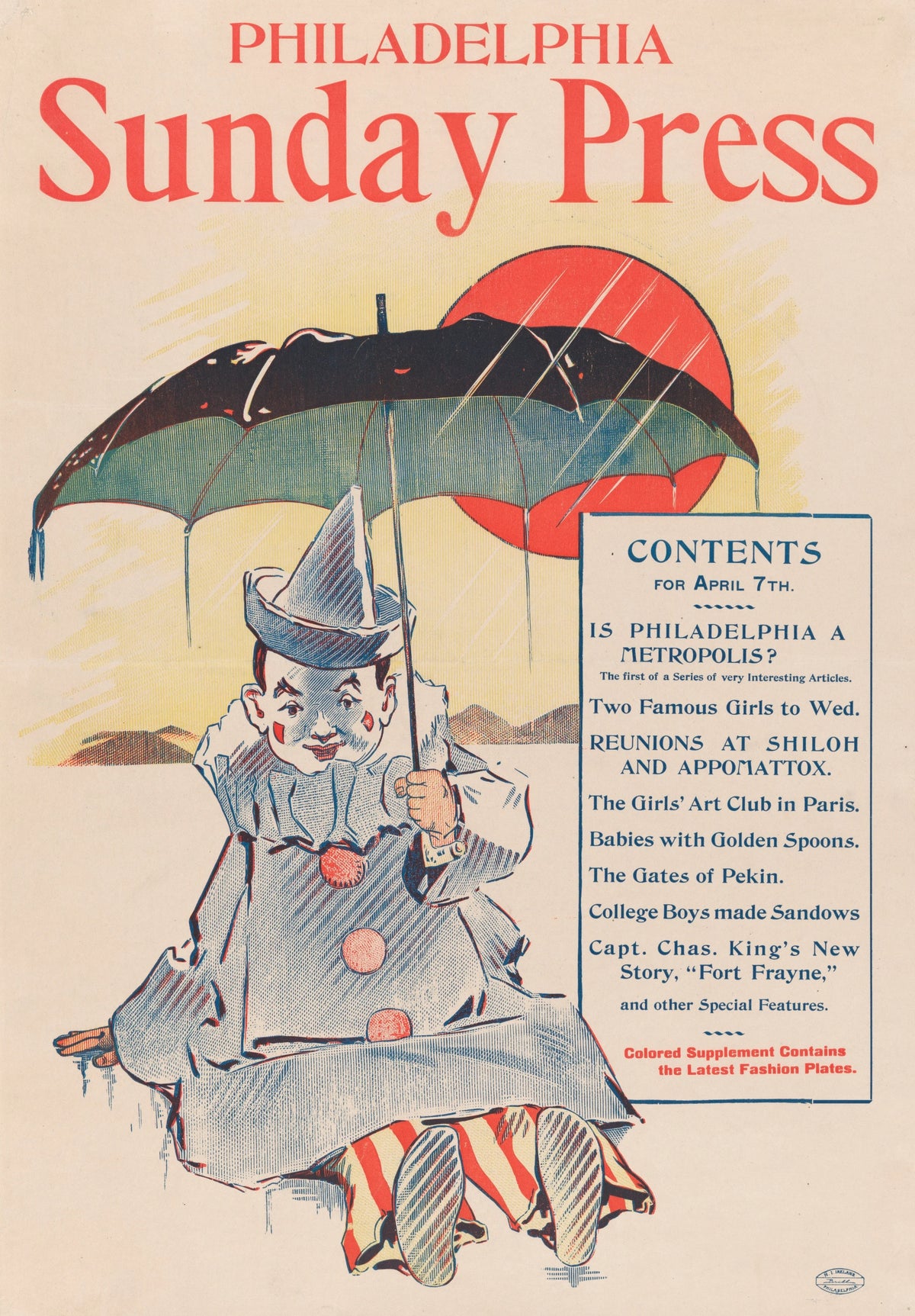 George Reiter Brill - Advertisement for Philadelphia Sunday Press; April 7, 1896 (1896)