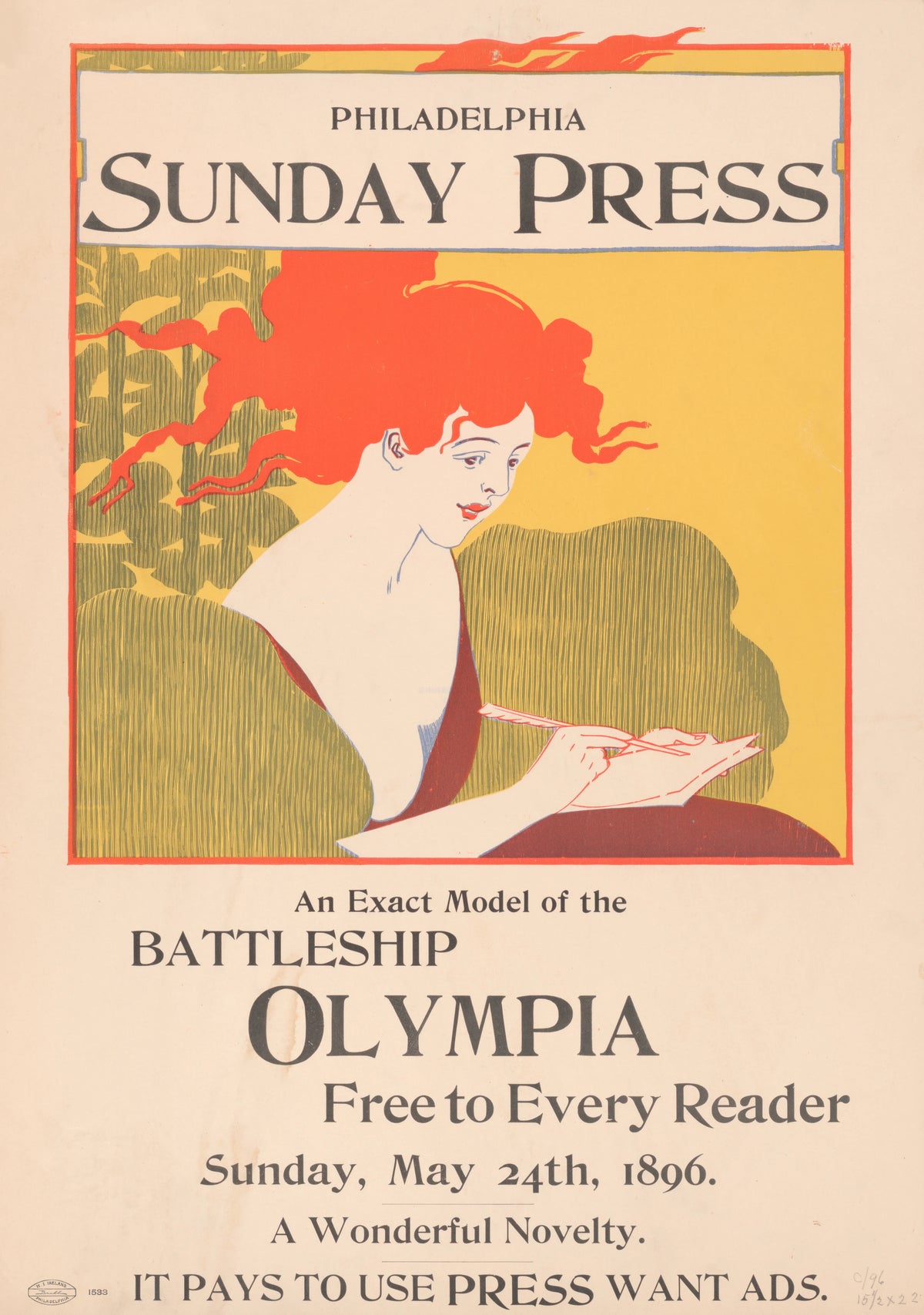George Reiter Brill - An exact model of the battleship Olympia free to every reader, Sunday , May 24th, 1896 (1896)