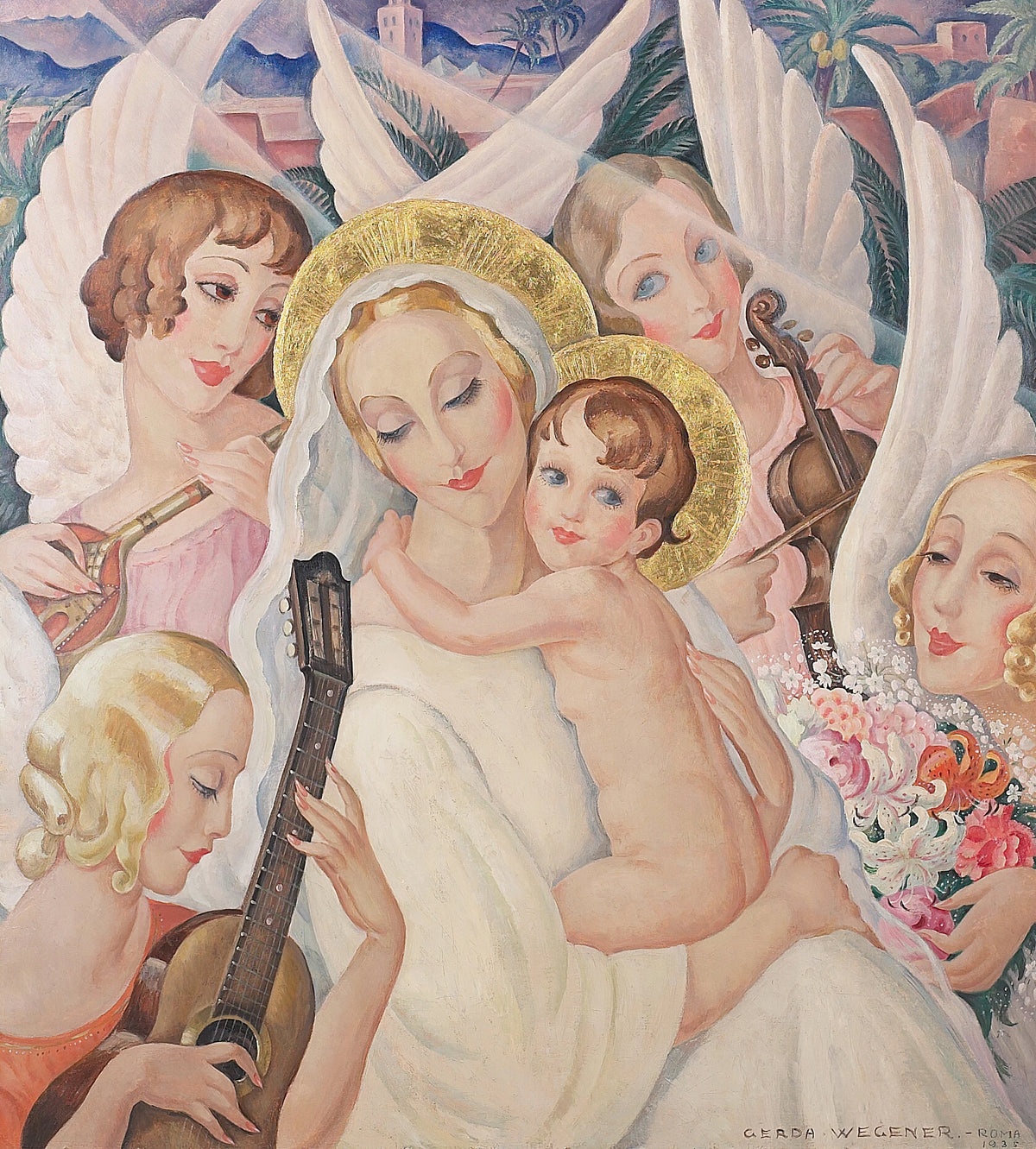 Gerda Wegener - Madonna with child, surrounded by musical angels (1935)