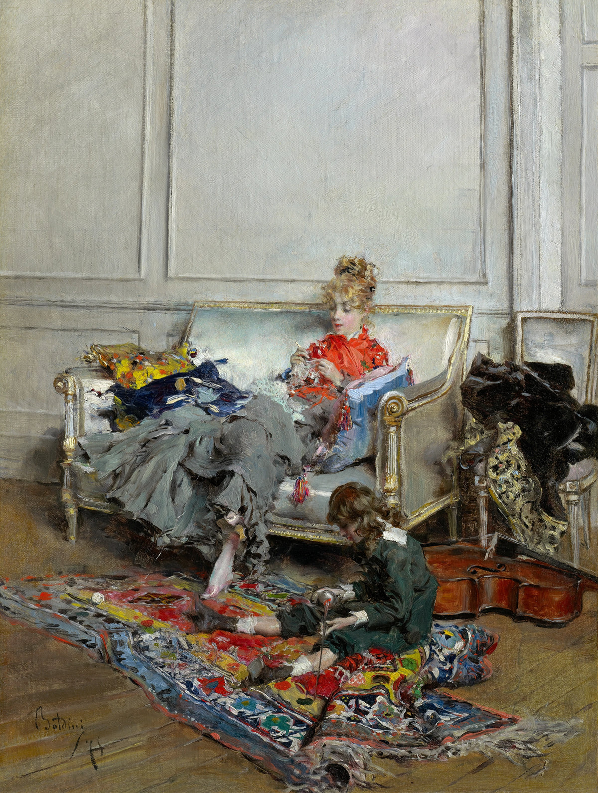 Giovanni Boldini - Young Woman Crocheting (1875)