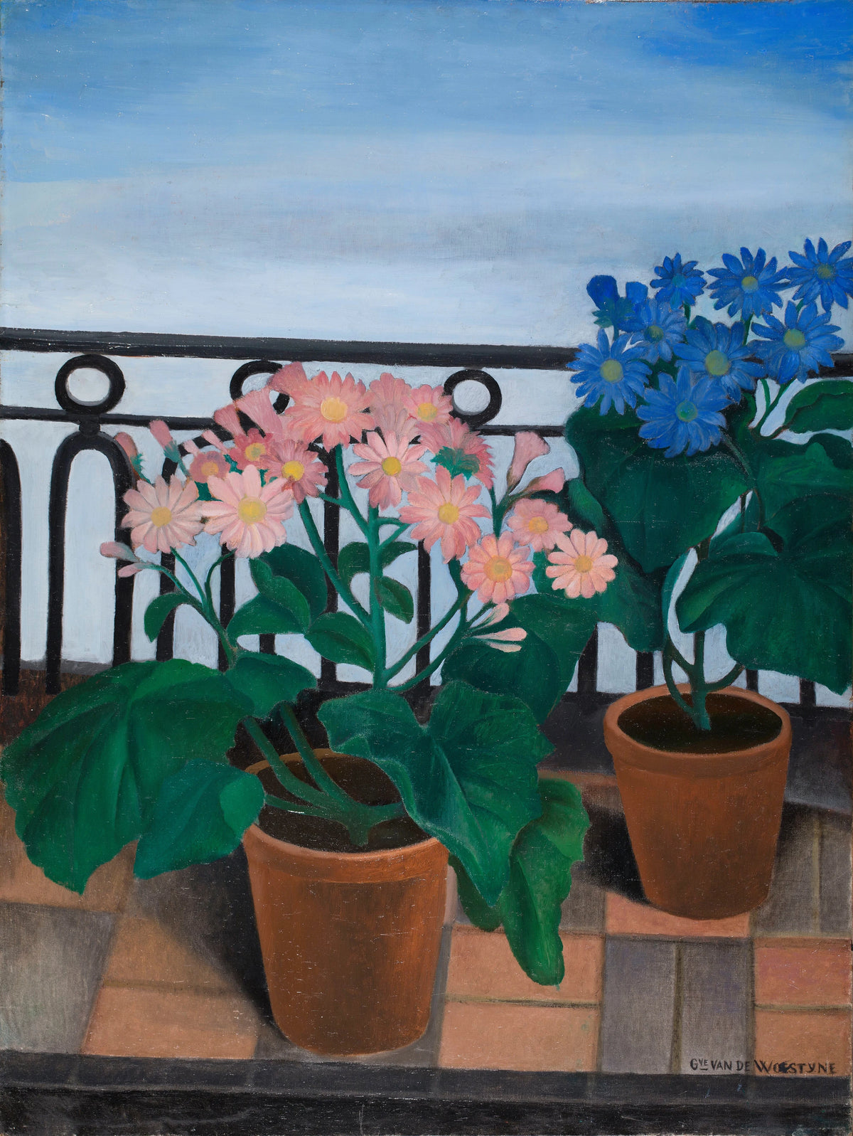 Gustave van de Woestijne - Balcony with Flowers (Cinerarias) (1929)