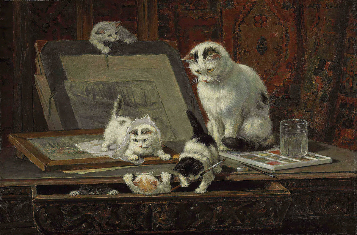 Henriëtte Ronner-Knip - The Kitten's Art Lesson
