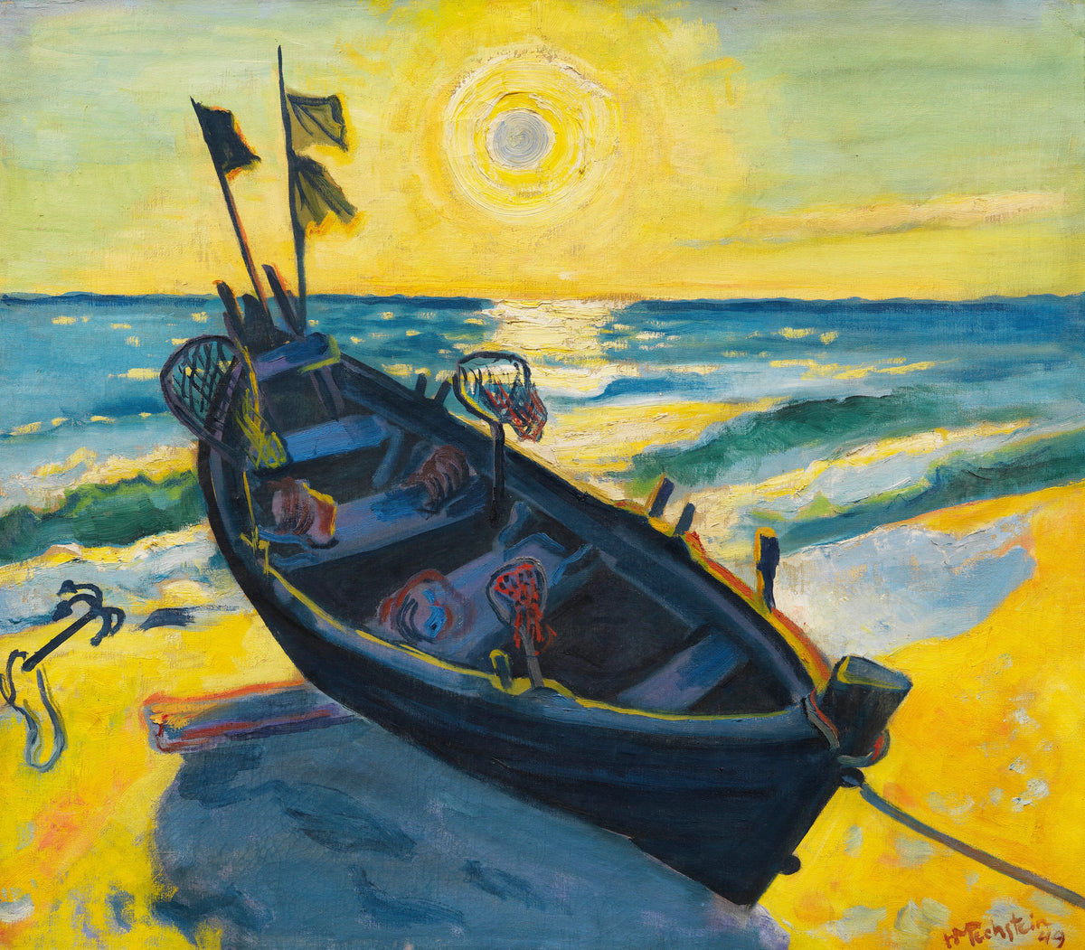 Hermann Max Pechstein - Boat at sunrise (1949)