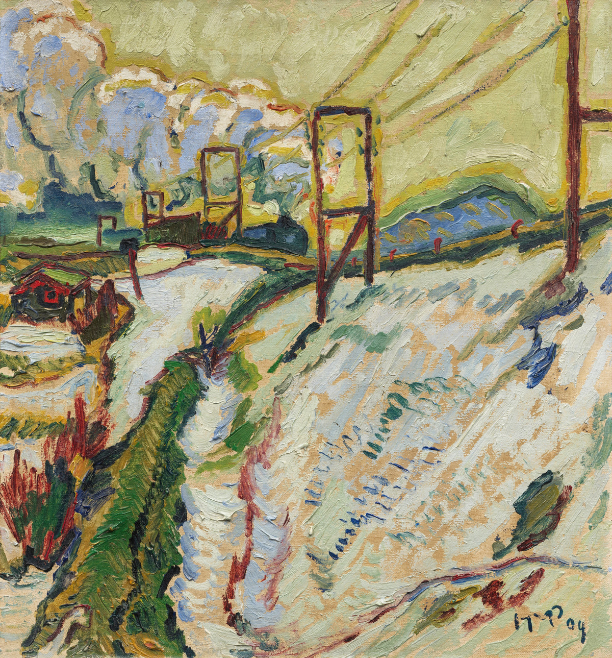 Hermann Max Pechstein - March snow; The railway embankment (1909)