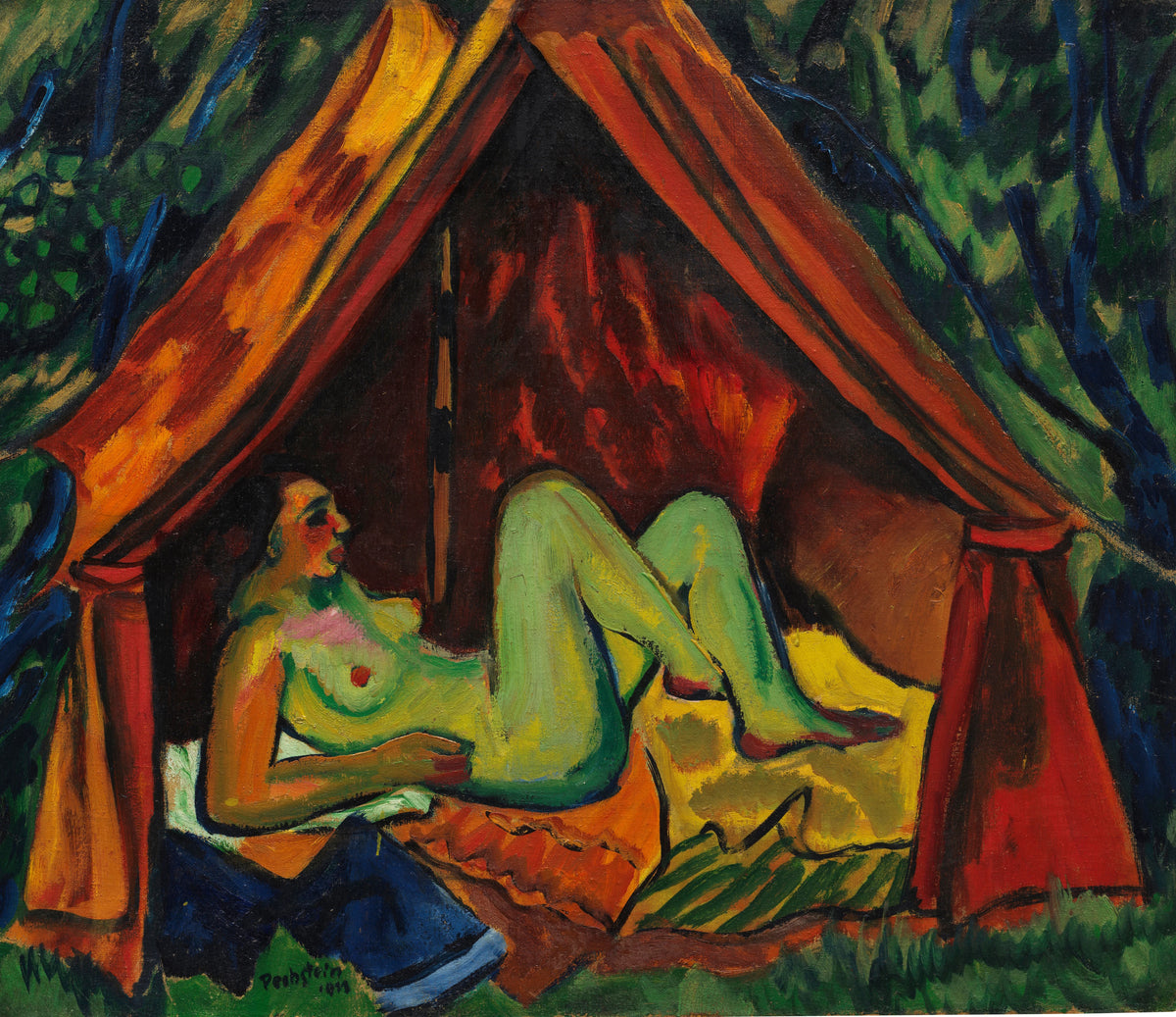 Hermann Max Pechstein - Red Tent with Female Nude - Danae (1911)