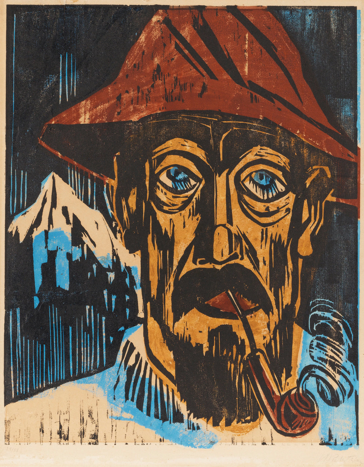 Hermann Max Pechstein - Smoking Swiss man (1923)