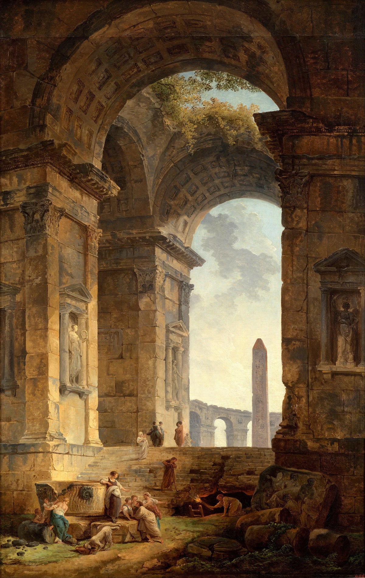 Hubert Robert - Ruins with an obelisk in the distance