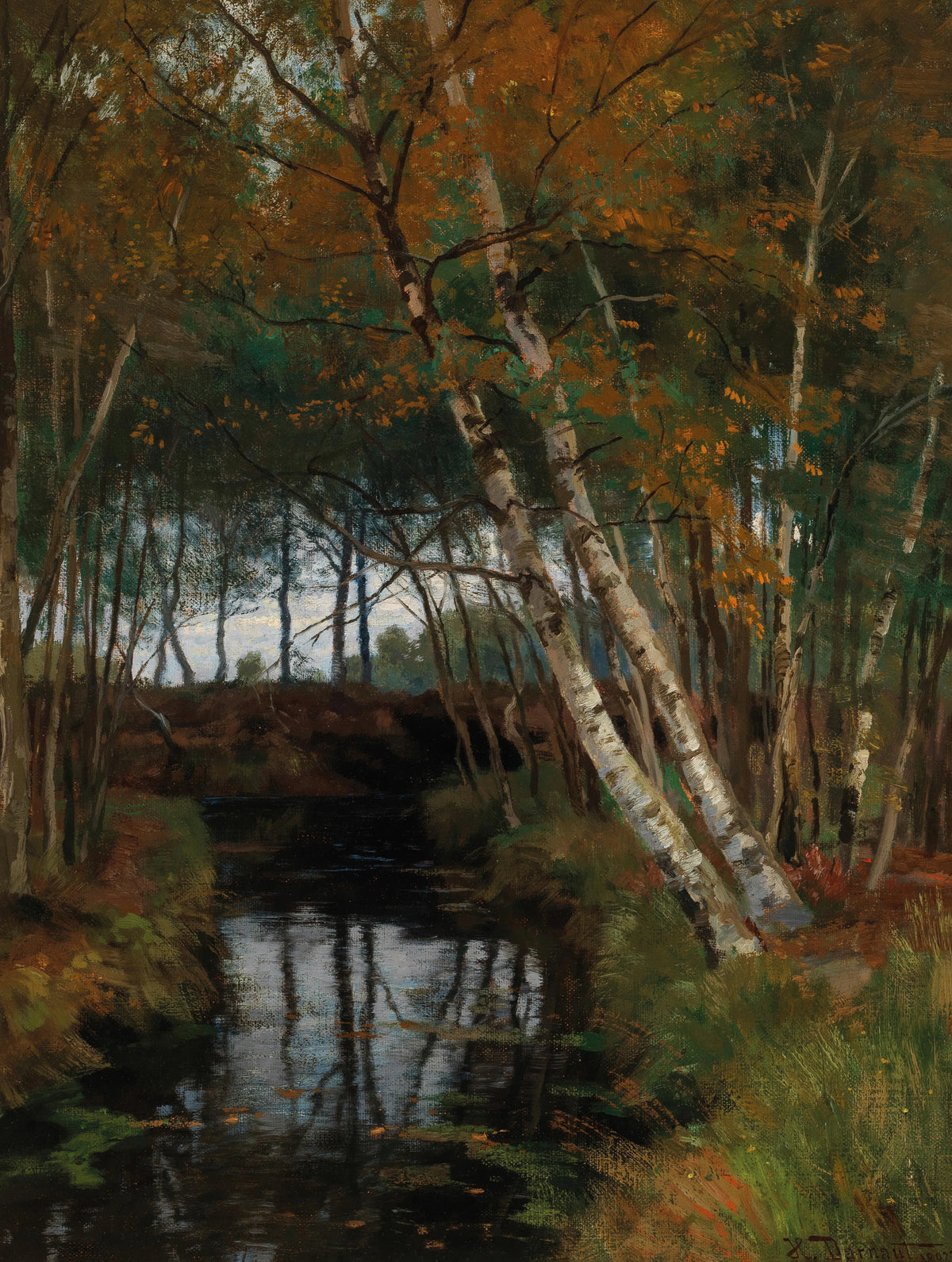 Hugo Darnaut - A Landscape with Stream and Birches (1902)