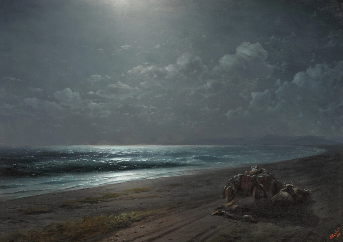 Ivan Konstantinovich Aivazovsky - Rest by the Sea on a Moonlit Night (1880)